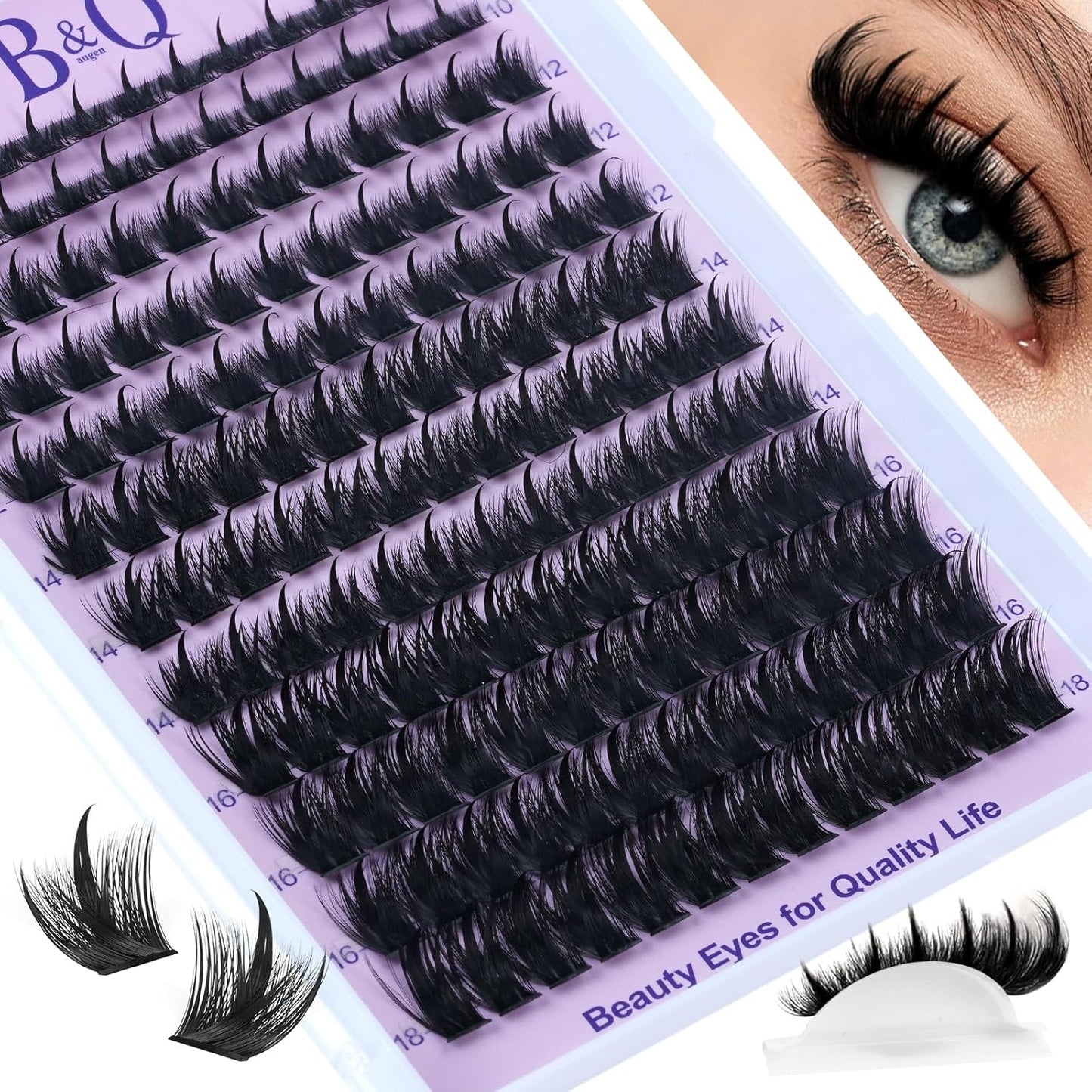 Manga Lash Clusters - Wet-Look Individual Eyelashes | Salon Volume D Curl 10-18mm, 156PCS Reusable DIY Extensions