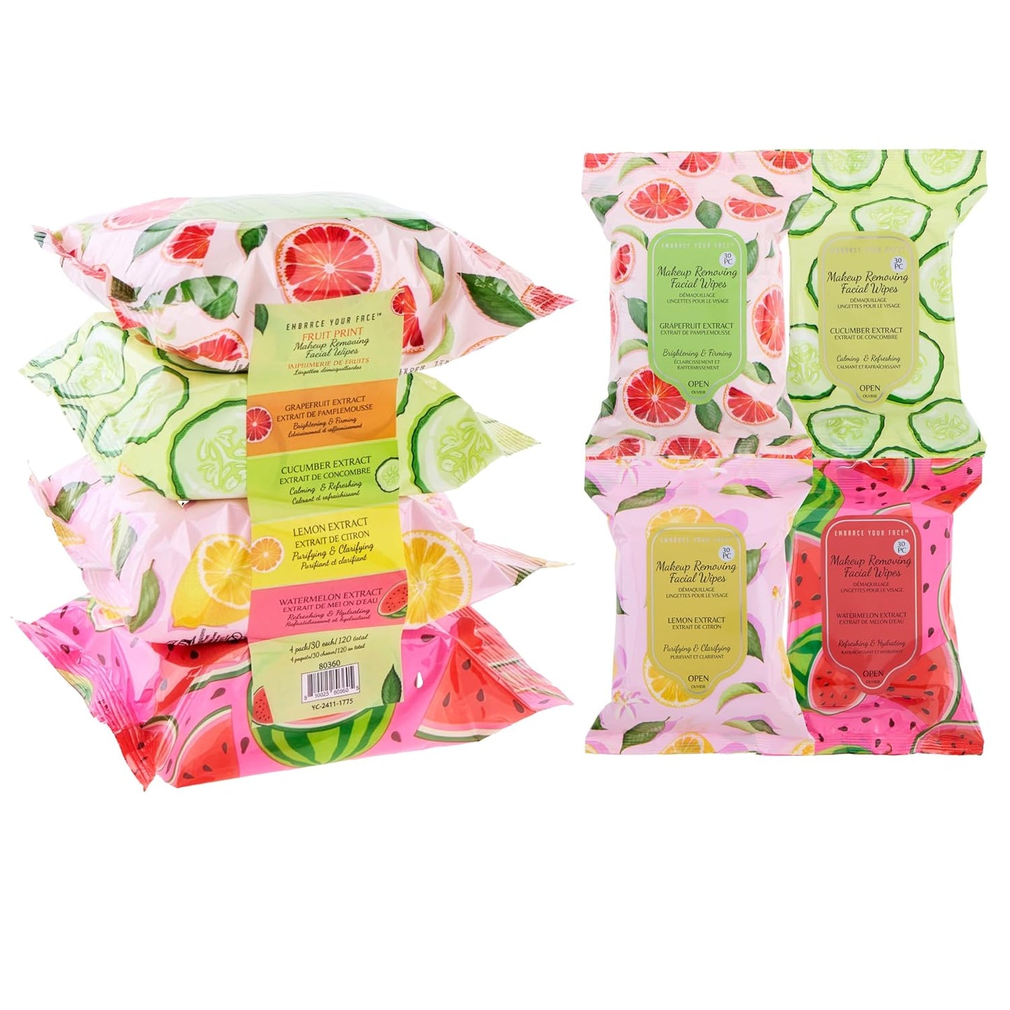 Makeup Removing Facial Wipes - 120pc Variety Pack with Watermelon, Charcoal, Vitamin C & Rose Water | Hydrating & Purifying Towelettes
