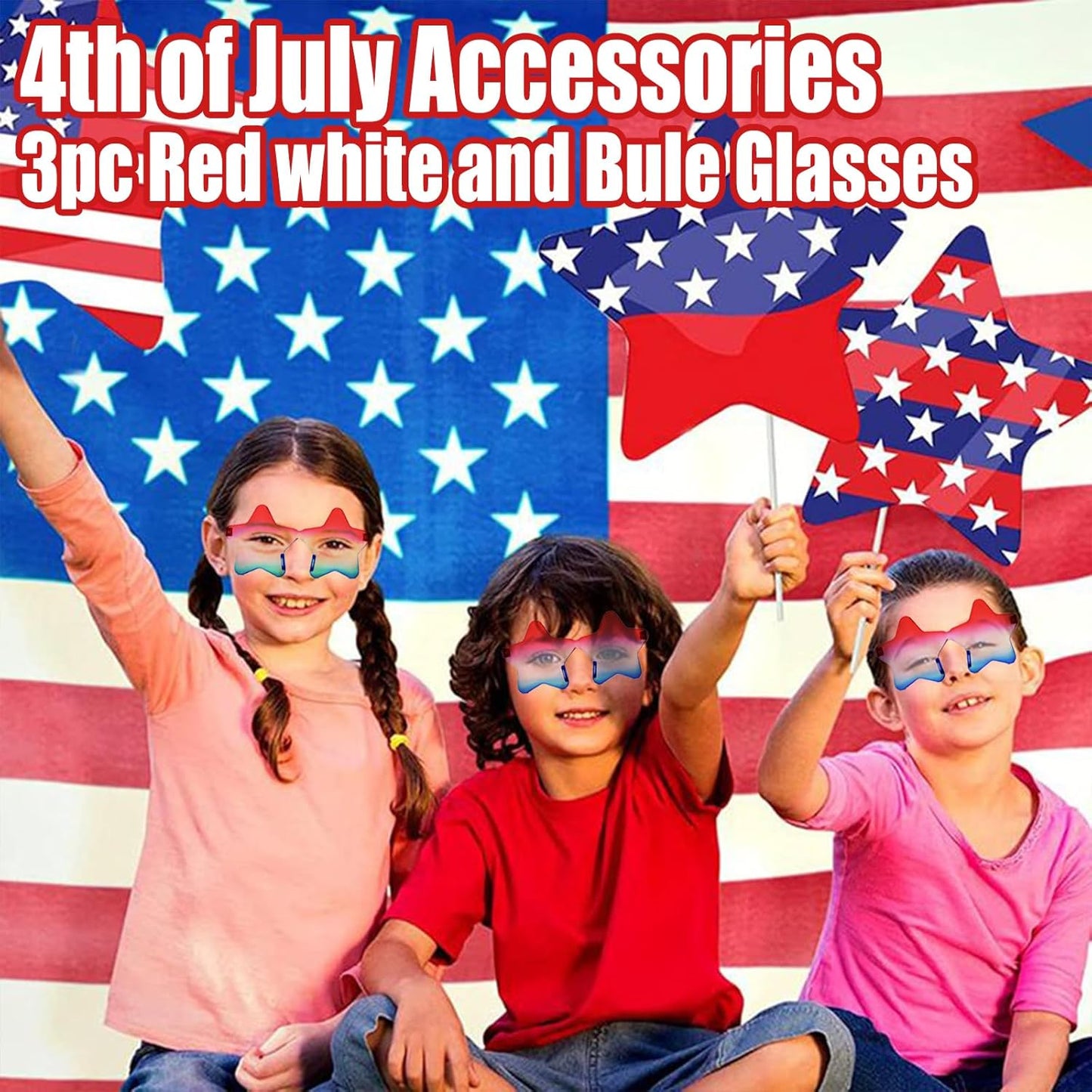 4th of July Star Glasses - USA Red, White & Blue Party Accessory | One Size Fits All | Lightweight Plastic Frames for Parades & BBQs