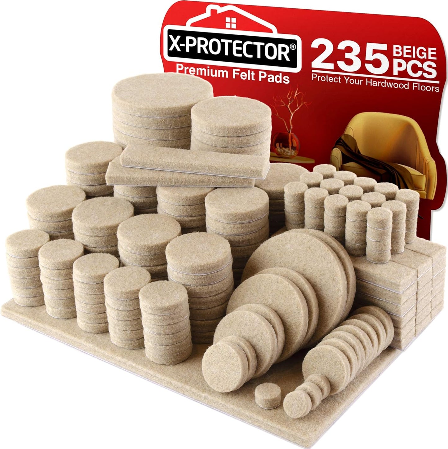 X-PROTECTOR Felt Furniture Pads - 133 PCS Premium Floor Protectors for Hardwood & Laminate | Brown & Beige