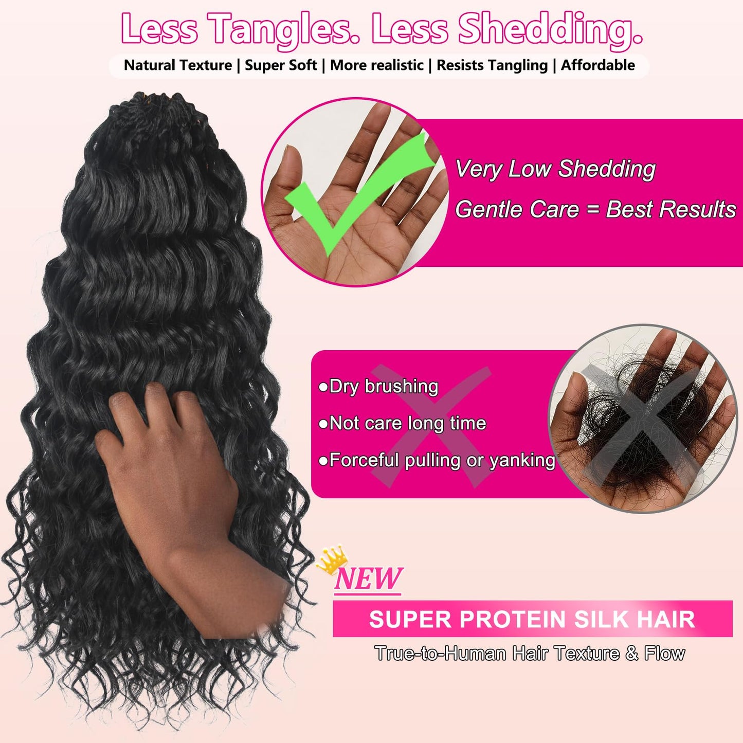 Pre Looped Ocean Wave Crochet Braids Pure Protein Close to Human Hair Boho Ocean Braids Pre Twisted Deep Wavy Crochet Hair for Black Women