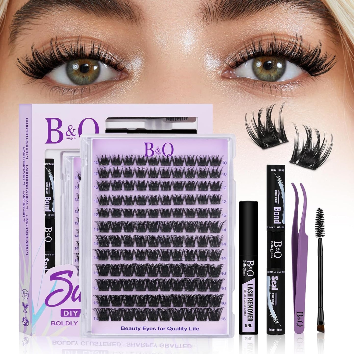 Manga Lash Clusters - Wet-Look Individual Eyelashes | Salon Volume D Curl 10-18mm, 156PCS Reusable DIY Extensions