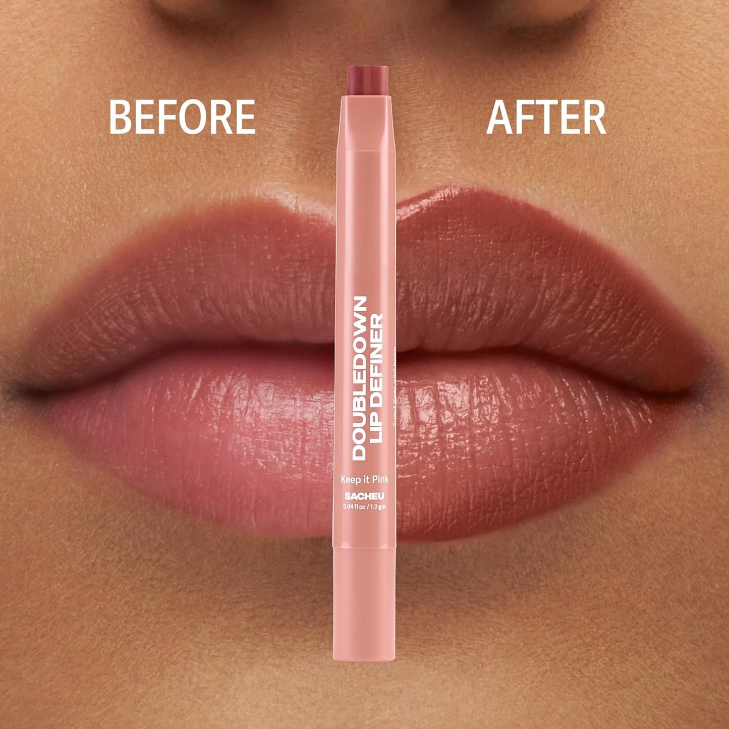 Sacheu DoubleDown Lip Definer - 2-in-1 Hydrating Lip Liner & Balm | Creamy Satin Finish, Avocado Oil, Keep It Pink