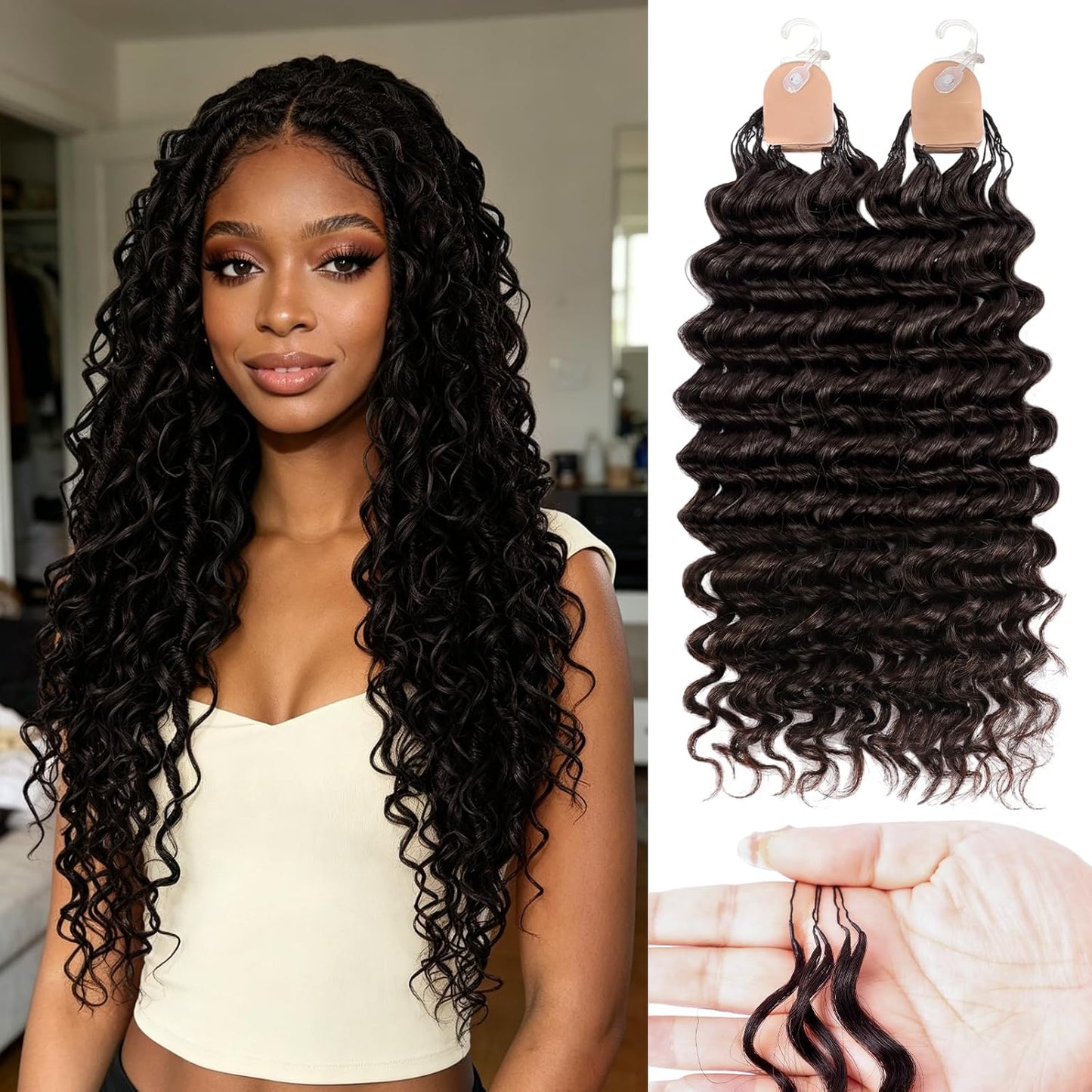 Human Crochet Hair for Black Women - 16 Inch Deep Wave Crochet Hair | Lightweight, Natural Look, 100 Strands