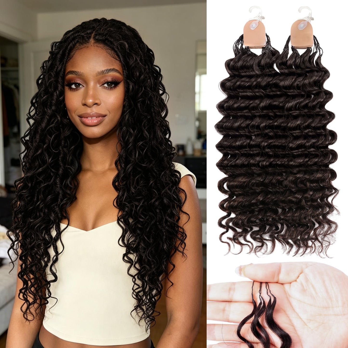 Miracle Knots Crochet Human Hair, Pre-Separated Deep Wave Crochet Hair for Black Women, Easy Install Hook Design, Invisible Natural Look, Lightweight No Itch, 50 Strands 60g 16 Inch (2# Dark Brown)