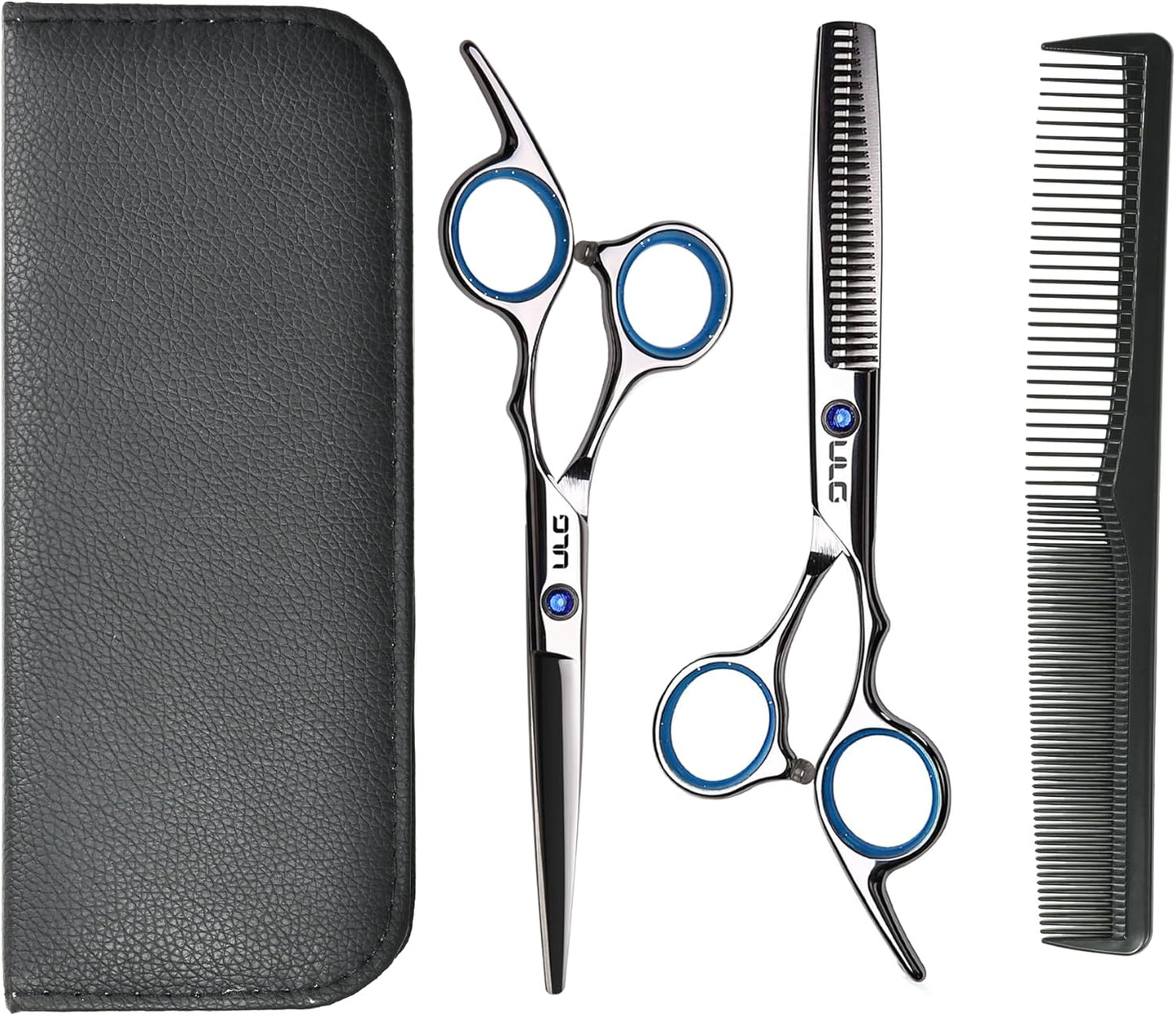 Professional Hair Cutting Scissors Kit - Thinning Shears & Razor Edge | 6.5 Inch Japanese Stainless Steel, Black