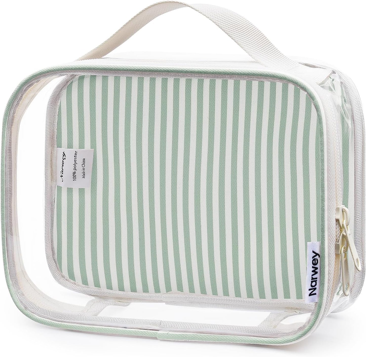 Clear Toiletry Bag - TSA Approved Waterproof PVC Makeup Organizer | Compact Quart Size (Greyish Blue Stripe)