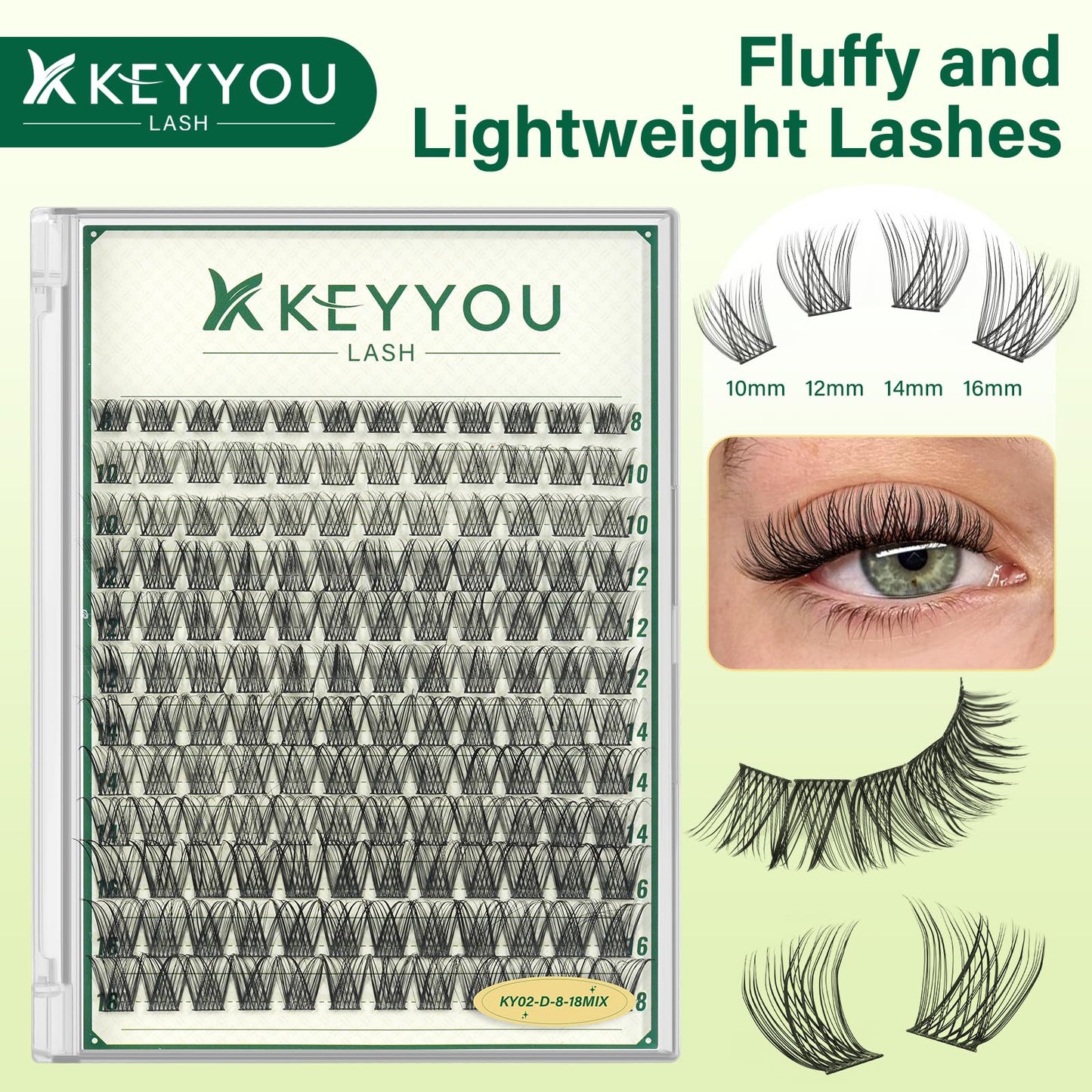 KEYYOU KY02 Natural lash clusters Lash Extension D Curl