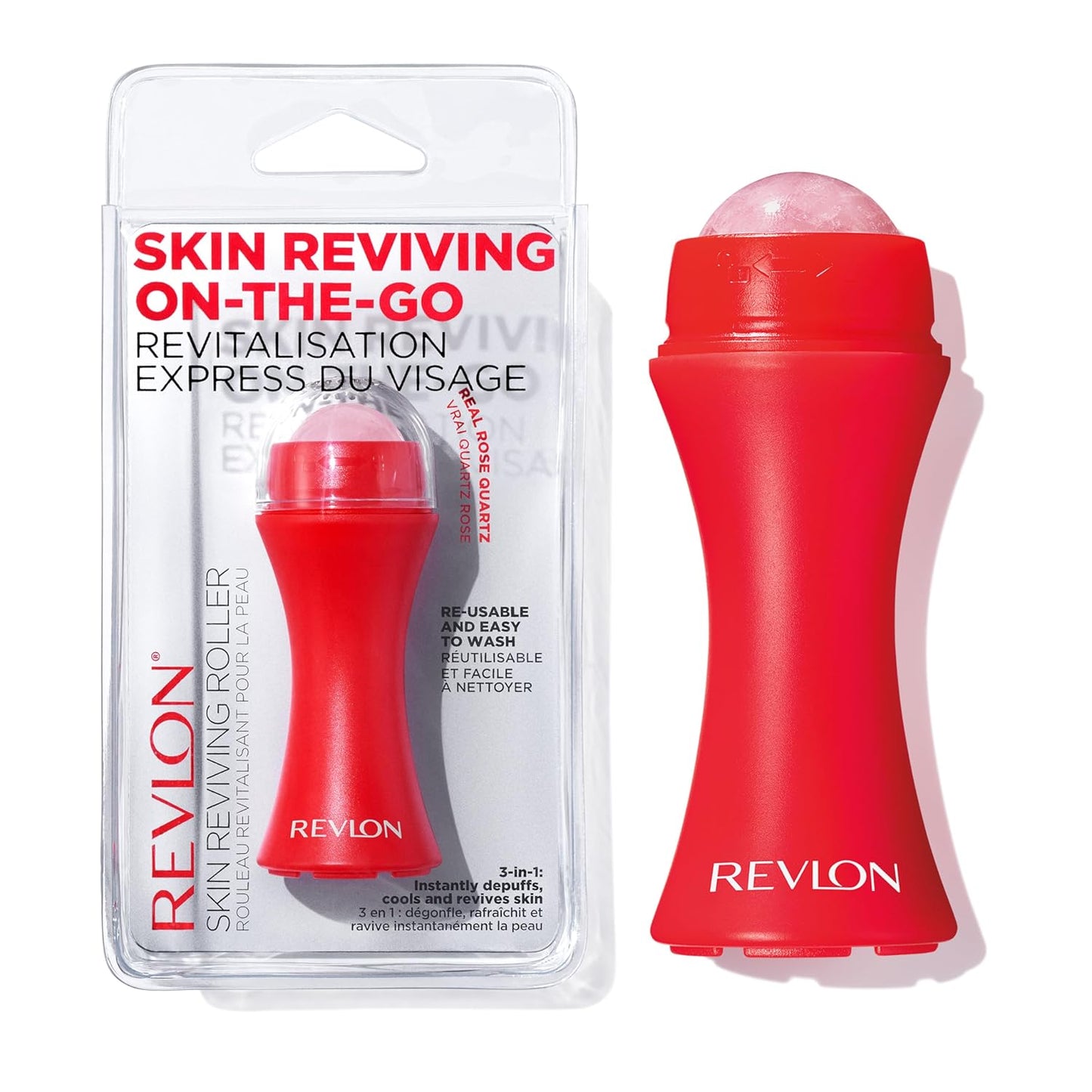Revlon Skin Reviving Roller - Rose Quartz Facial Massager for Brightening & Revitalizing | Compact & Reusable