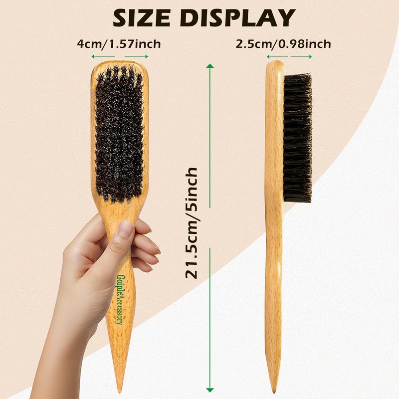 Boar Bristle Slick Back Hair Brush for Sleek Ponytail Bun & Smoothing Baby Hairs & Flyaways - Soft Boar Brush Hair Comb for Women & Men - Teasing Hairbrush with Wide Rat Tail for Sectioning & Parting
