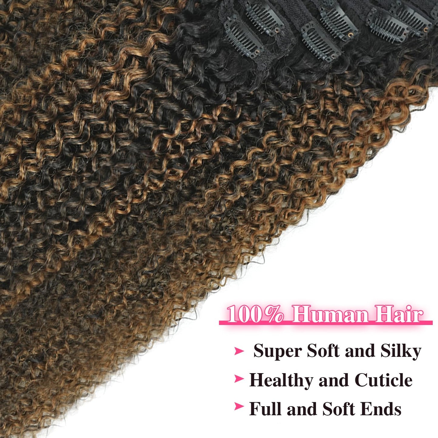 Mihugass 3c 4a Curly Clip in Hair Extensions T1BP1B/30 Omber Kinky Curly Clip ins For Women Brazilian Virgin Clip on Hair (24inch,T1BP1B/30)