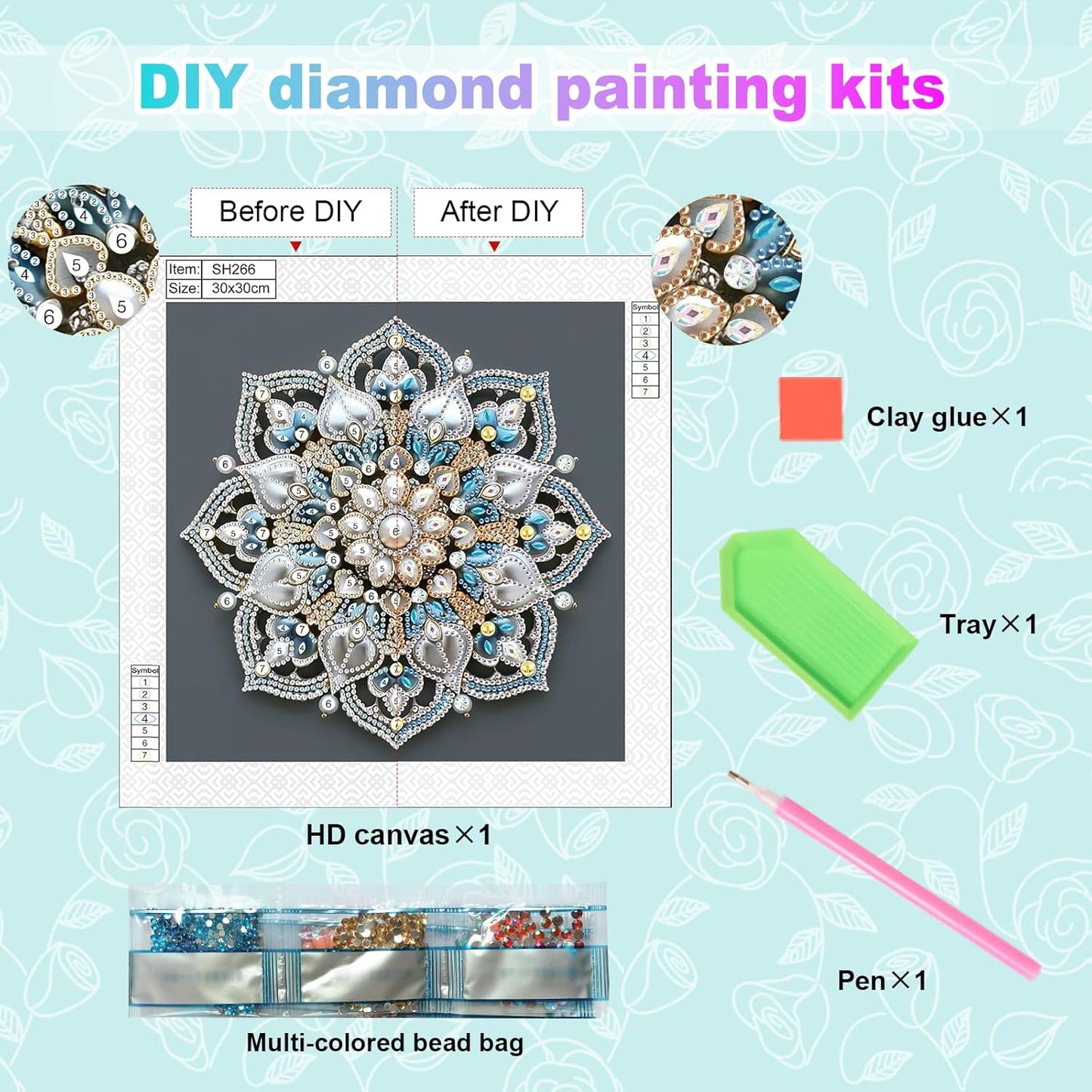 5D DIY Diamond Painting Kit - Mandala Flowers Art Set for Home Decor | Perfect Gift for Adults