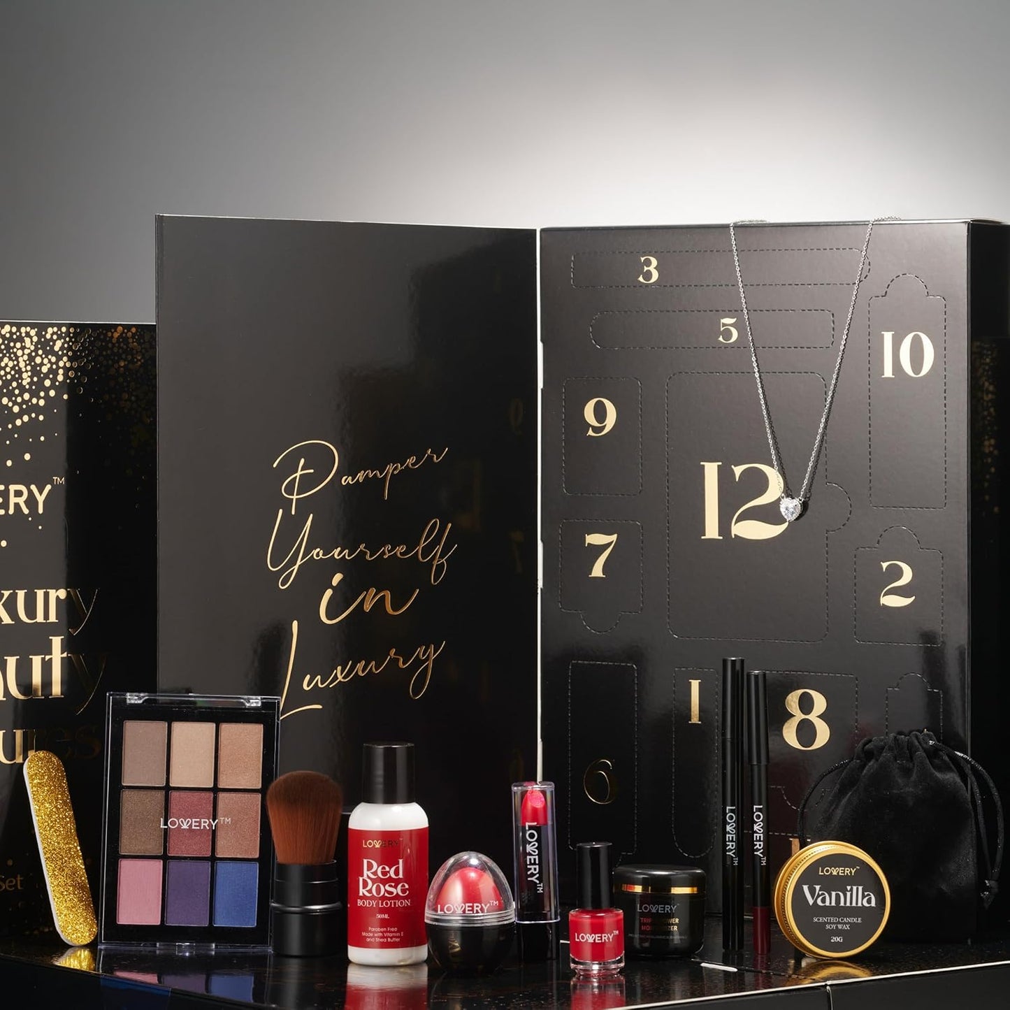 Beauty Treasures 12-Day Makeup Gift Set - Unique Birthday Gifts for Her with Skincare & Makeup Surprises