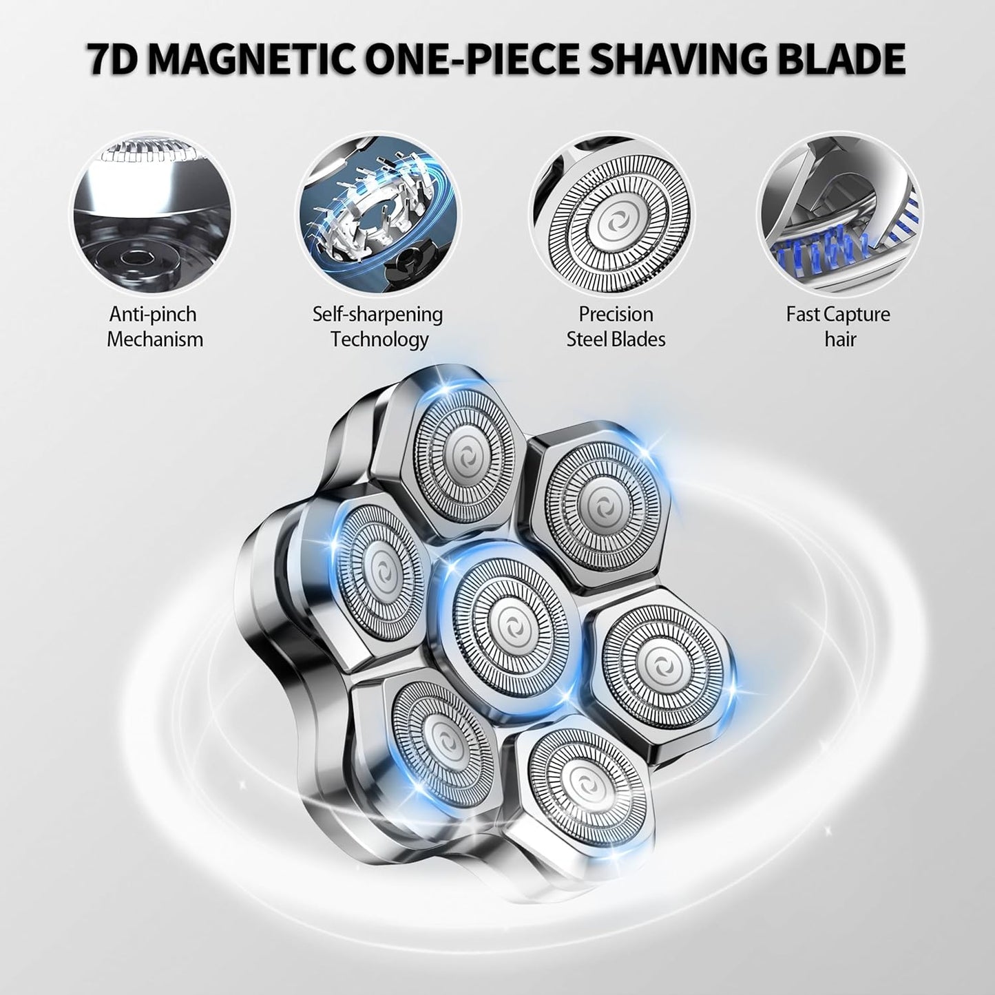 Magnetic 7-Blade Head Shaver Replacement Heads | Compatible with Freebird & Other Brands