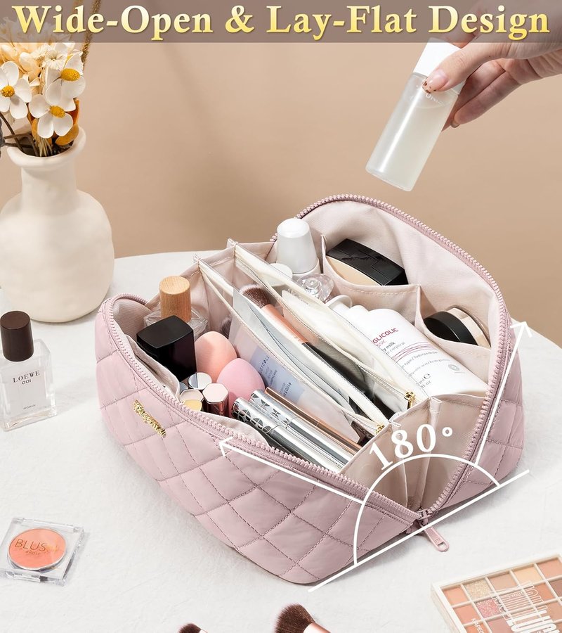 Travel Makeup Bag - 3 Pcs Large Capacity Toiletry Organizer for Women | Water-Resistant, Portable, Light Pink