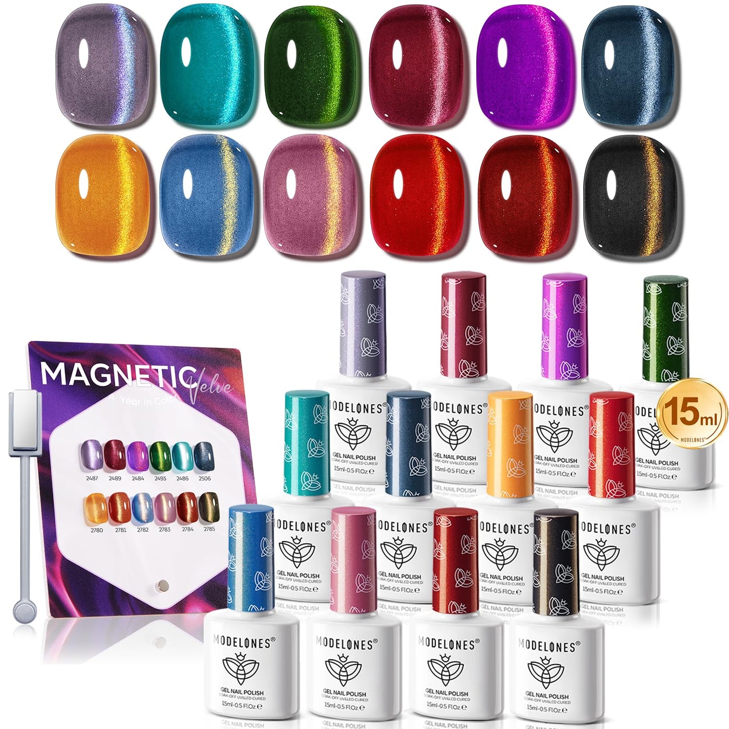 Modelones 5D Cat Eye Nail Magnet Tool Set - 360° Rotating U-Shaped, Ball, Hole & Heart Magnets for Gel Polish Art | 5 Pieces