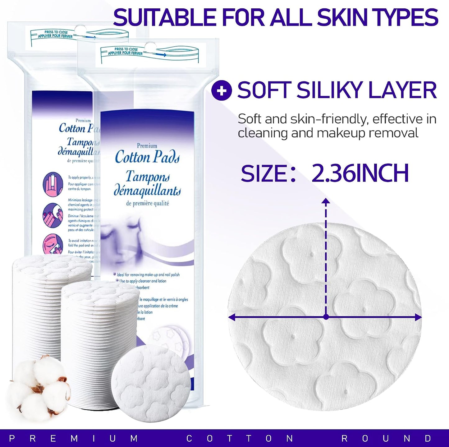 Premium Cotton Pads - Organic Round Makeup Remover Pads | Lint-Free, 300 Count
