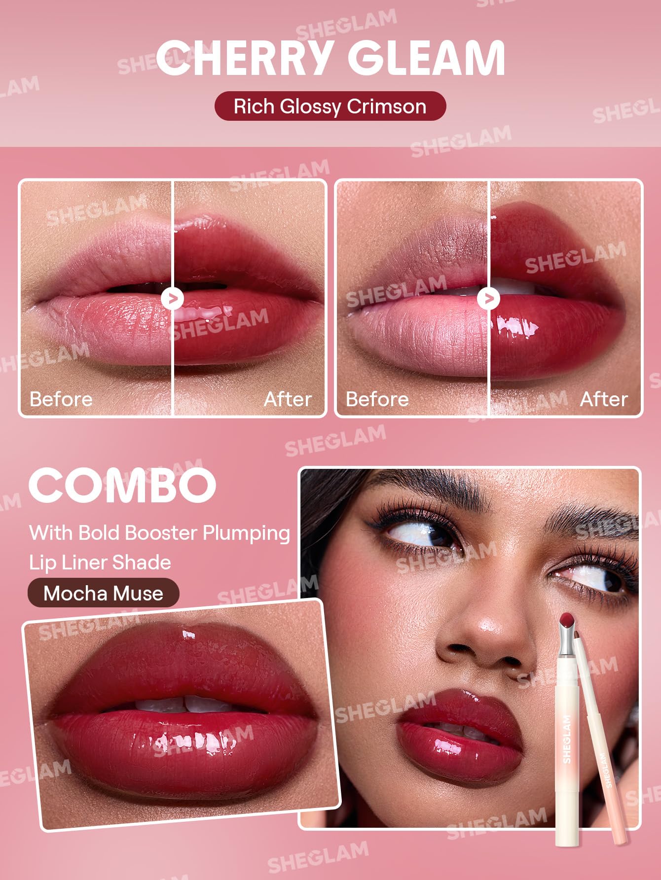 SHEGLAM Hydrating Lip Gloss Cruelty-Free Plumping Peptides-Cherry Gleam