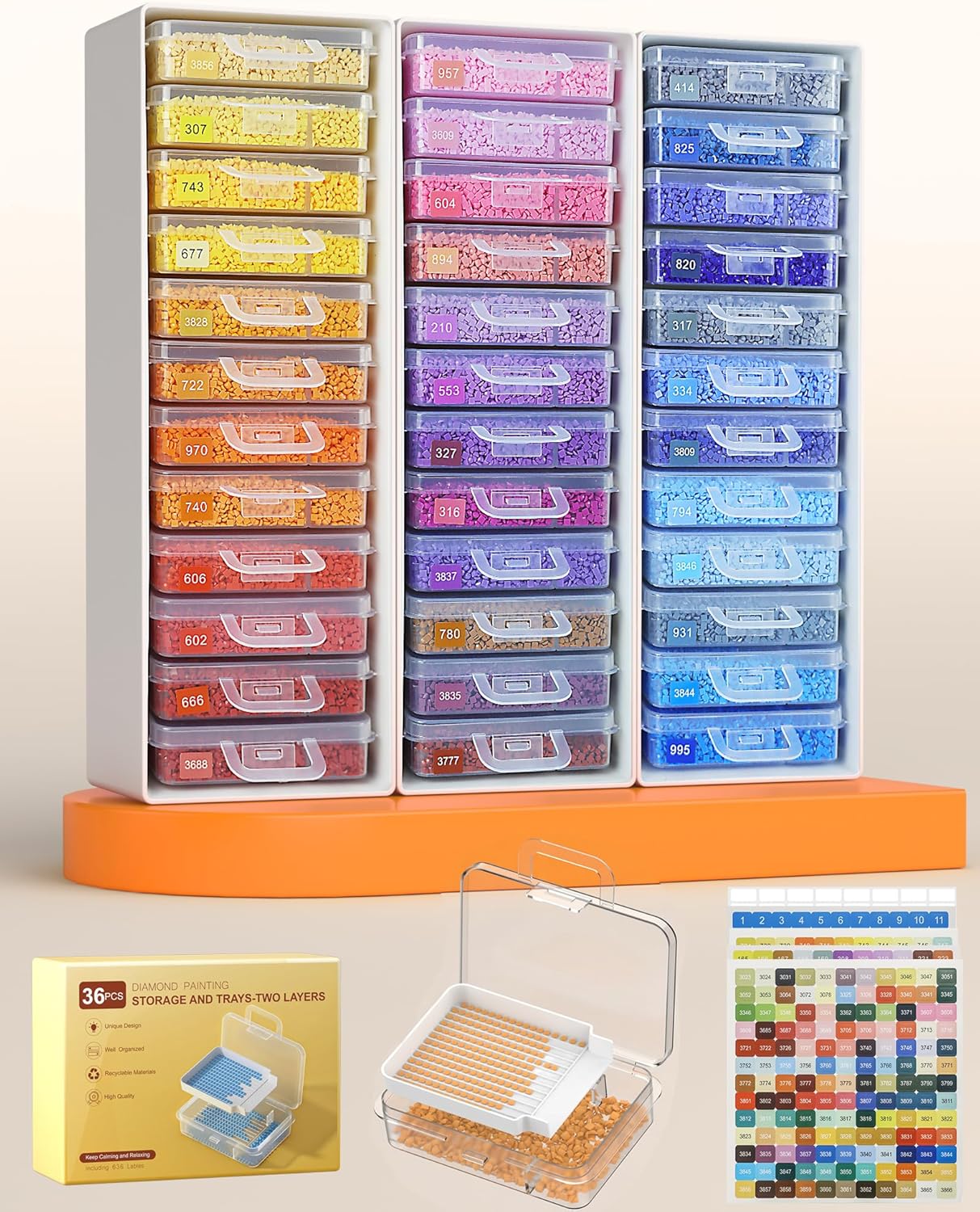 Diamond Painting Storage Containers - 48pcs Two-Layer Trays with Lids | 3-in-1 Art Accessories for Drills