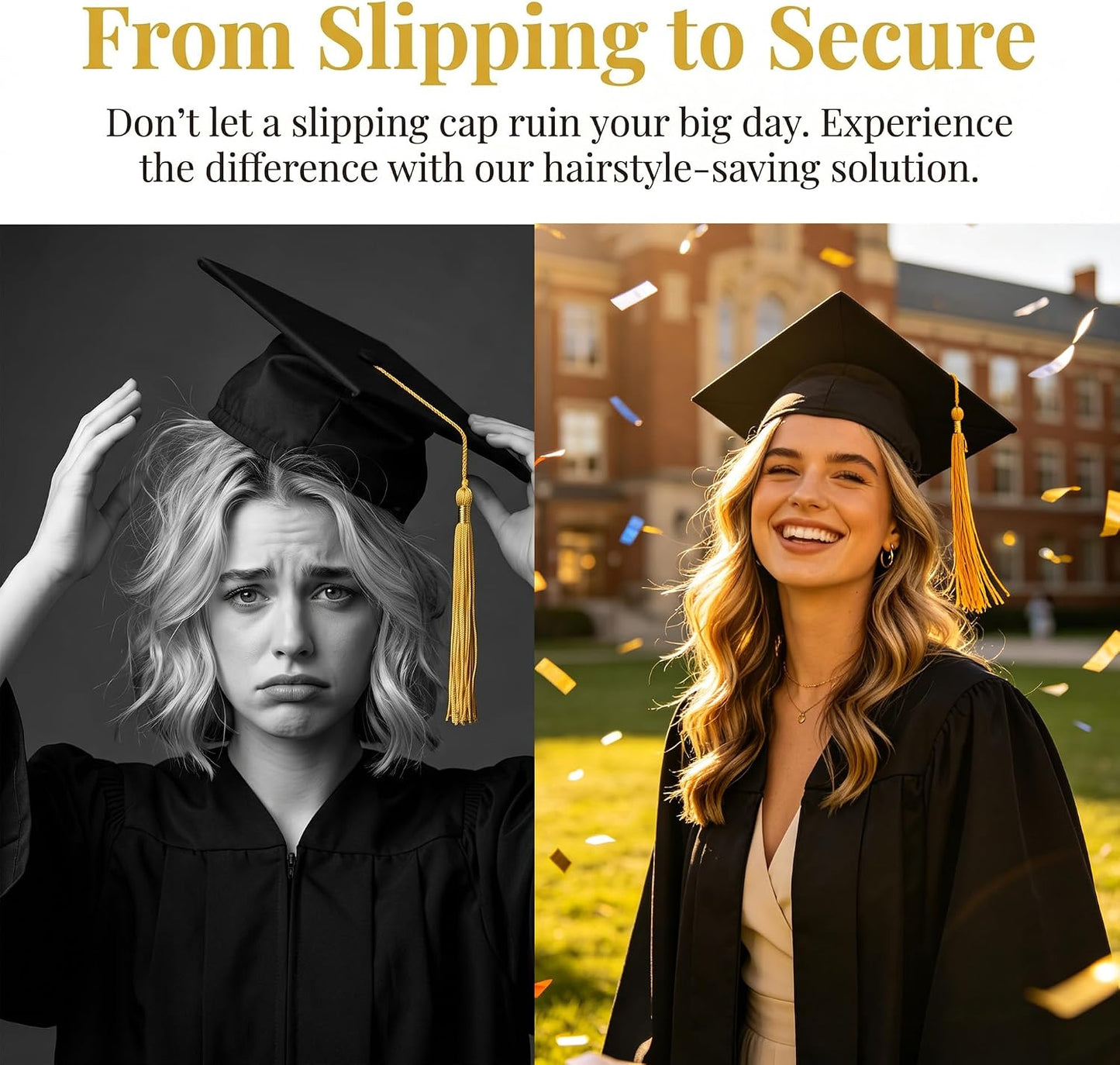 Graduation Cap Headband Kit - 2 Pack Anti-Slip Hair Band with 4 Clips for Secure Fit | Perfect for Graduates & Students