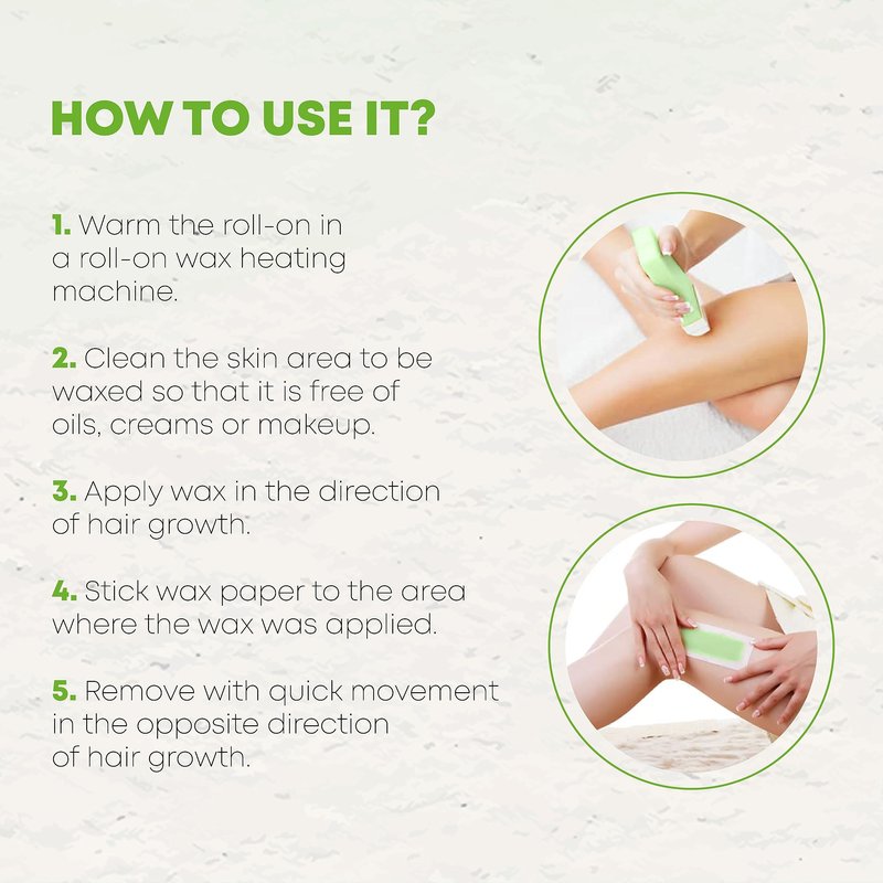 Natural Wax Roll-On Hair Removal Cartridge - 100% Organic Waxing Roller, No Residue (Pack of 3)