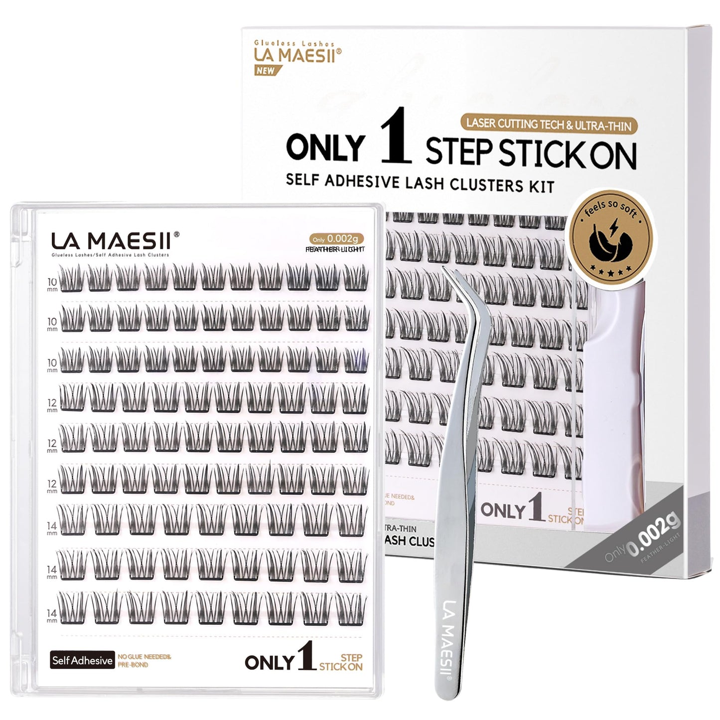 LA MAESII Self Adhesive Lash Clusters Kit, 10-14mm Self Adhesive Eyelashes Kit, DIY Eyelash Extensions, Natural Look Lashes No Glue Needed(R9-04)