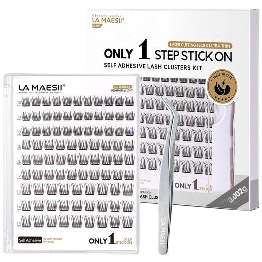 LA MAESII Self Adhesive Lash Clusters Kit, 10-14mm Self Adhesive Eyelashes Kit, DIY Eyelash Extensions, Natural Look Lashes No Glue Needed(R9-04)