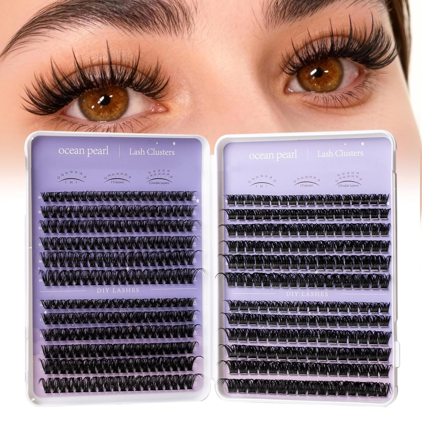 Ocean Pearl Lash Clusters - 320 Pcs 11-20mm Eyelash Extension Kit | 40D, 50D, 100D with Adhesive & Tweezers