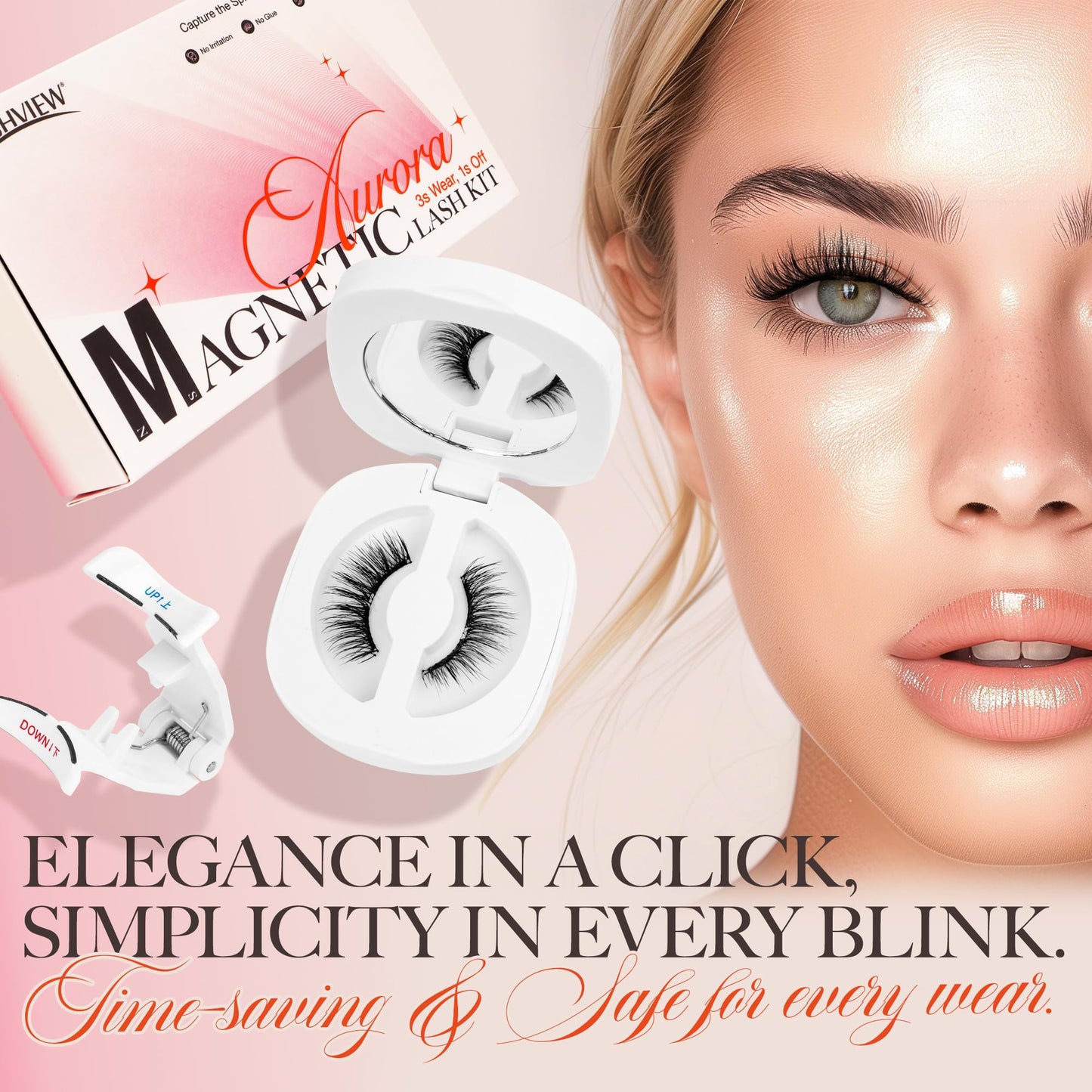 LASHVIEW Upgrade Magnetic Eyelashes with Applicator,Reusable Soft Magnetic Eyelashes Natural Look, No Glue Needed,Easy to Wear and Remove,RC24P（Dark Brown）
