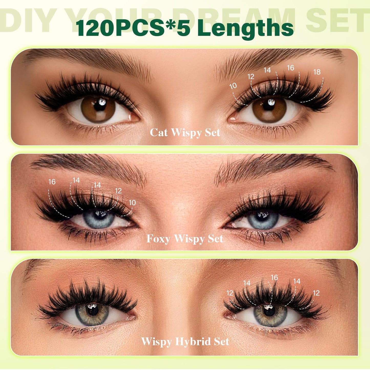 KEYYOU LASH Lash Clusters Kit Manga Lashes 8-18mm C Curl Wispy Lash Cluster Ultra-Thin Natural Lash Cluster with Spike Eyelash Extension Fairy False Eyelash with Remover Bond and Seal（F04 Kit）