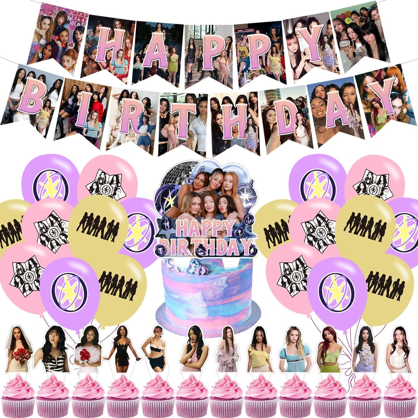 Birthday Party Decoration Set - Happy Birthday Banner, Cake Topper & Latex Balloons | Perfect for KATSEYE Fans