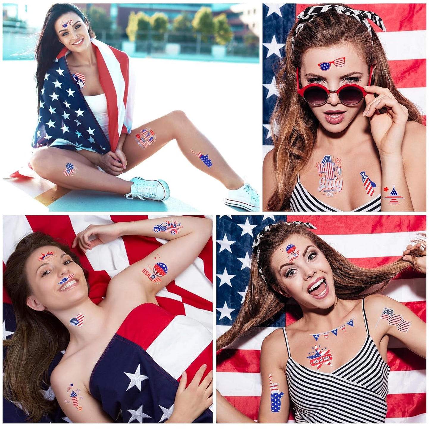 4th of July Temporary Tattoos - Metallic USA Patriotic Stickers | American Flag Designs for Independence Day Celebrations