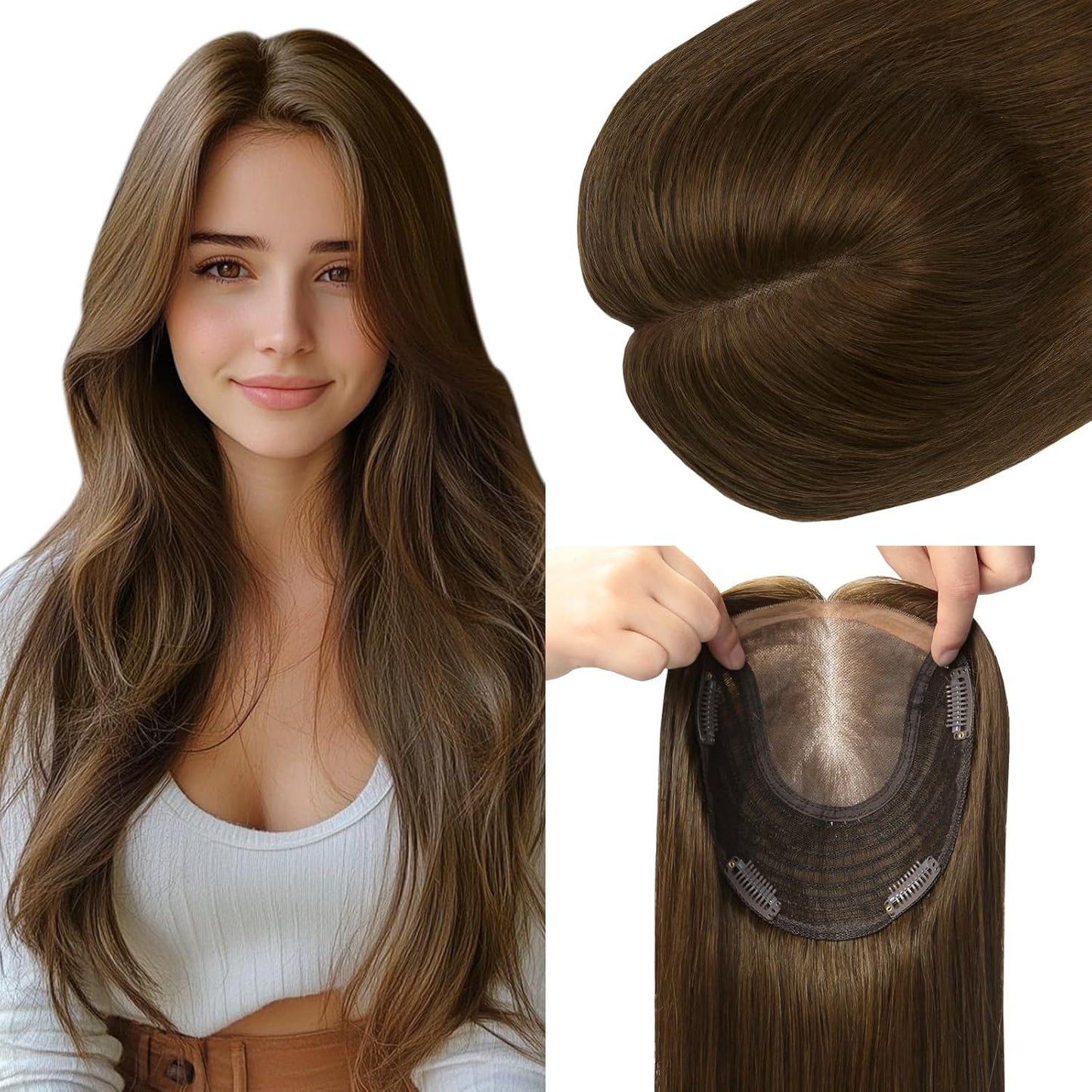 Real Human Hair Toppers for Women - Thinning Crown Solution | 6x7 Inch, 150 Density, 14 Inch Platinum Blonde