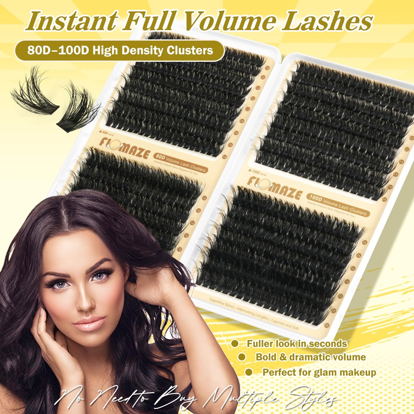 FLOMAZE Lash Clusters 80D 100D Fluffy Lash Extensions D Curl Eyelash Extensions, 640PCS Eyelash Clusters Natural Volume Lashes Clusters 10-18mm DIY Lash Extension at Home