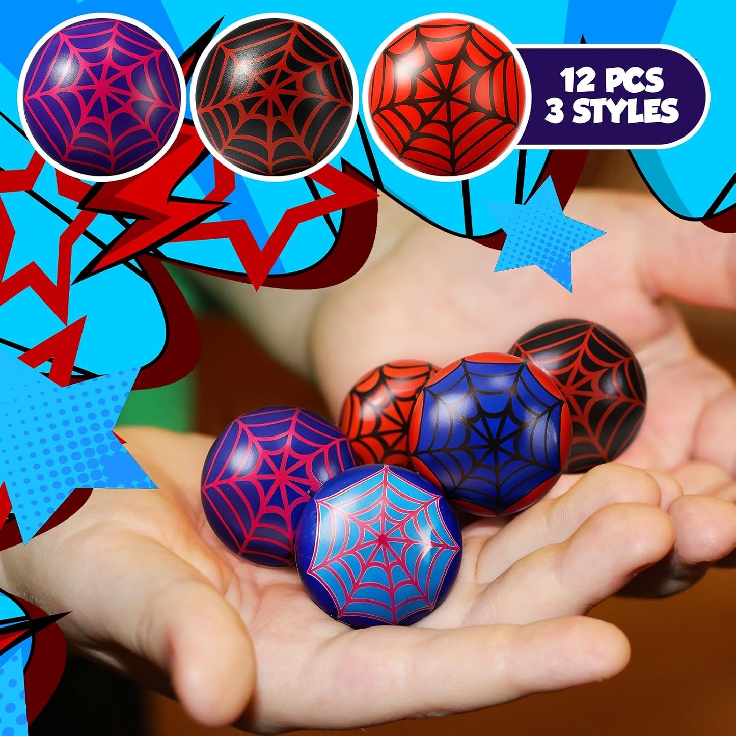 Spider Party Favor Set - 24 Pcs Spider Web Stress Balls for Kids | Fidget Toys & Birthday Goodie Bag Stuffers (3 Styles, 1.57”)