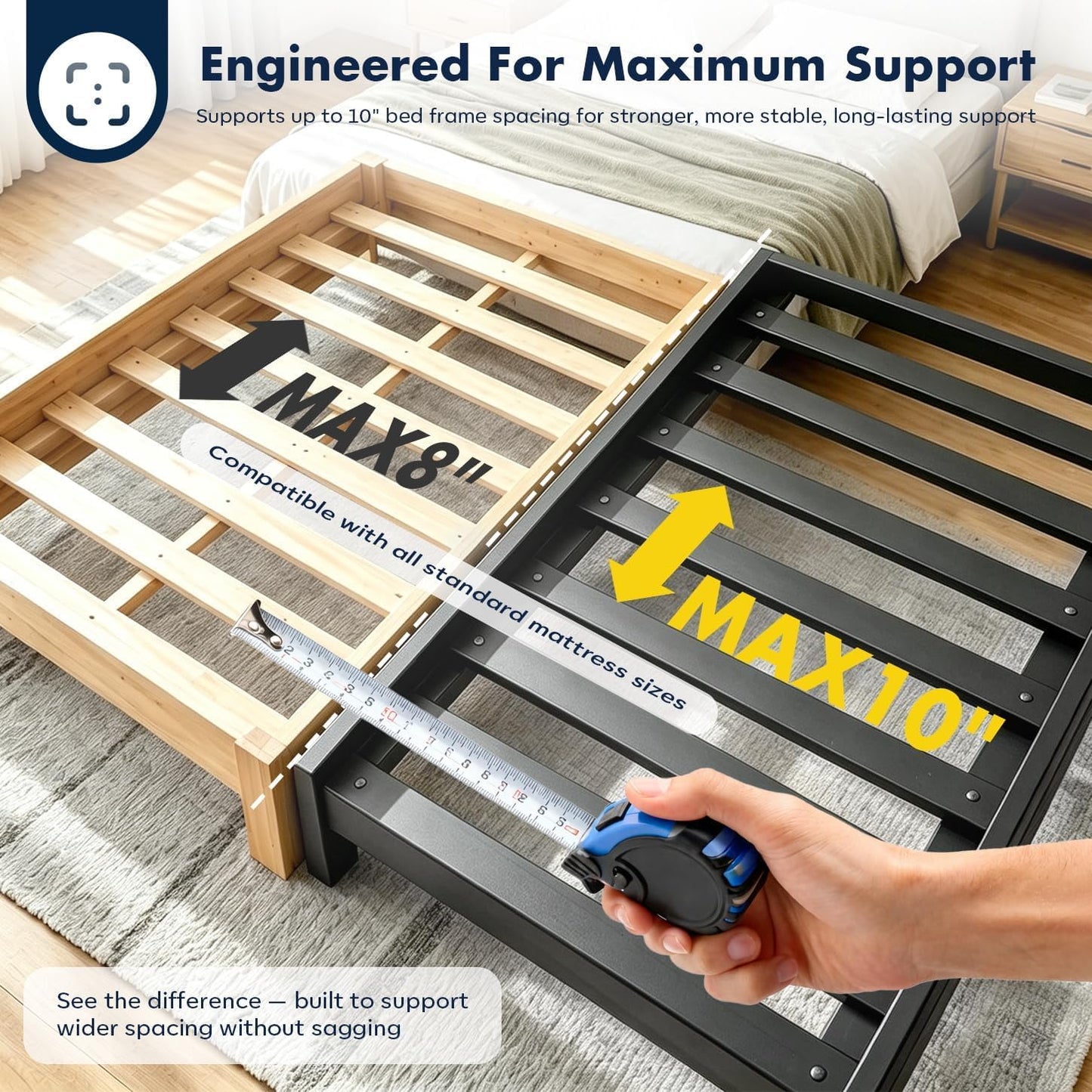 BedBro California King Bunkie Board 10mm (72" x 84") – Black Under Mattress Support, Anti-Sag & Noise-Free, Breathable Low Profile Bed Board for Metal Frame, Platform & Slatted Beds