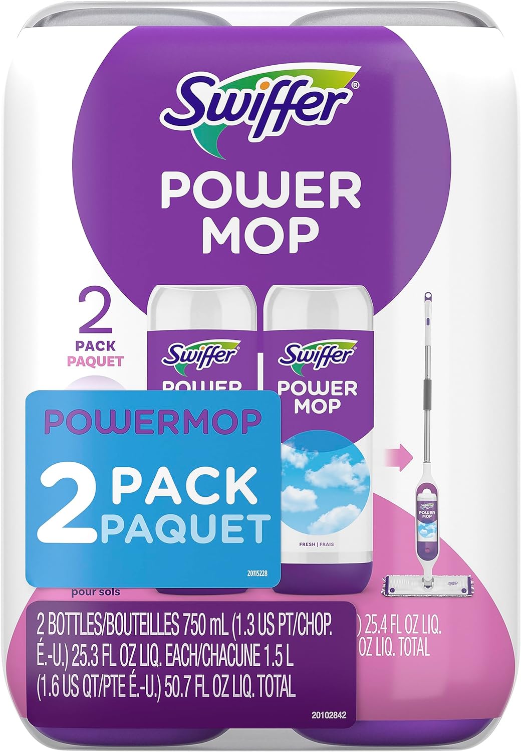 Swiffer PowerMop Liquid Floor Cleaner Refills - Fresh Scent Mopping Solution | 2 Count Multi-Surface Replacement Bottles