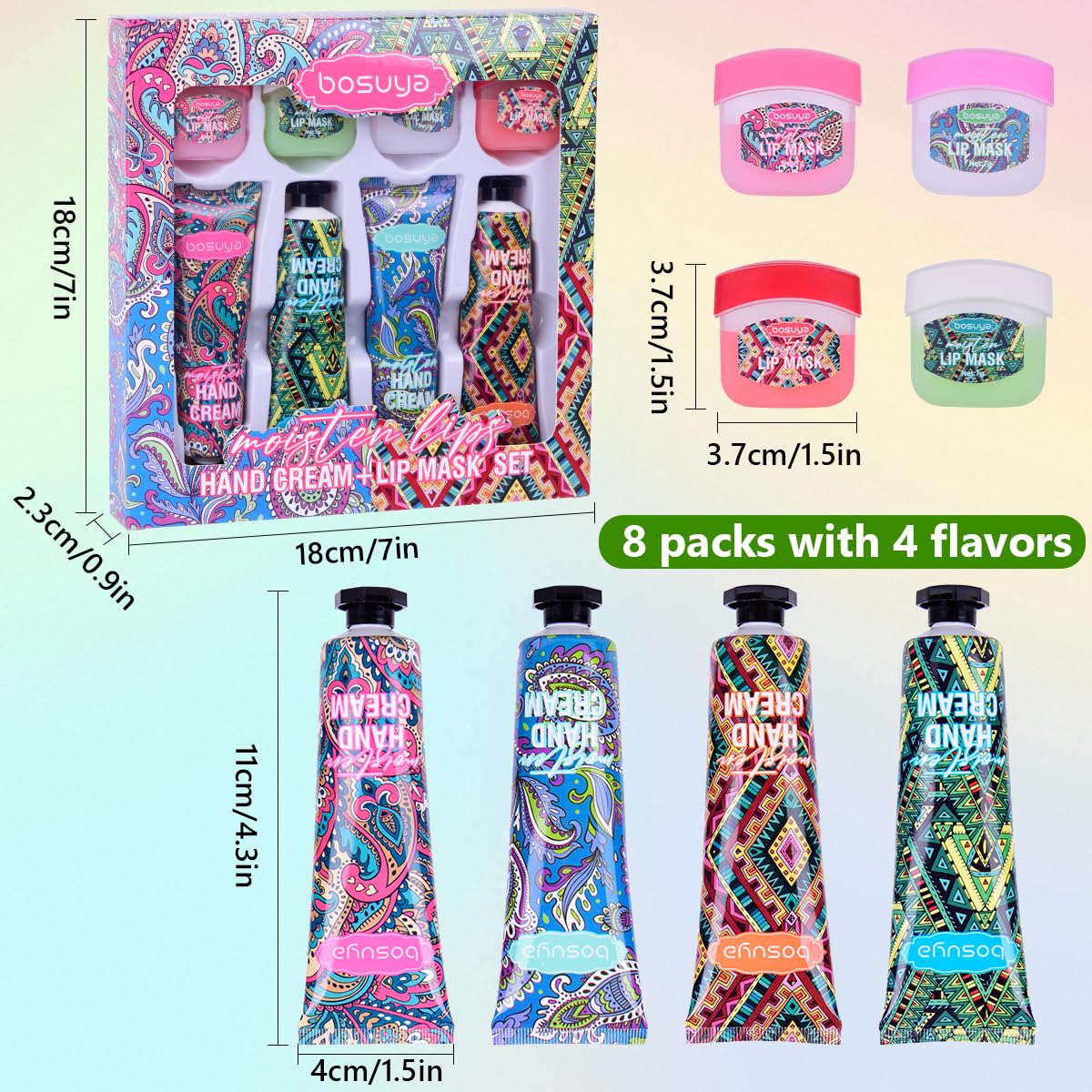 LIAYLILI 8 Pcs Hand Cream and Lip Balm Sets，Mini Hand Lotion Travel Size, Deeply Moisturize, Moisturize Lips,for Dry Cracked, Scaly, Dullness Skin, Gifts for Women Mom Staff.