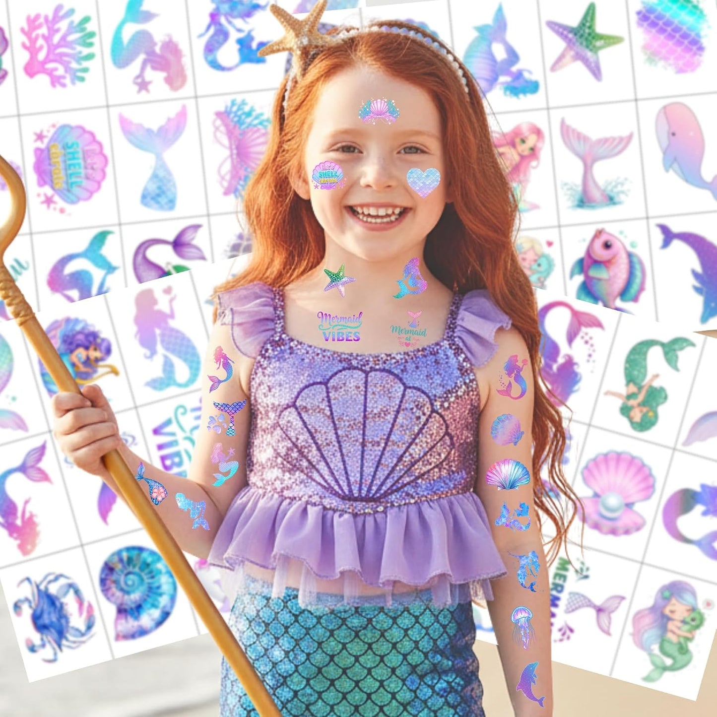 Mermaid Temporary Tattoos - Under The Sea Party Decorations & Favors for Kids | Fun Gift Idea