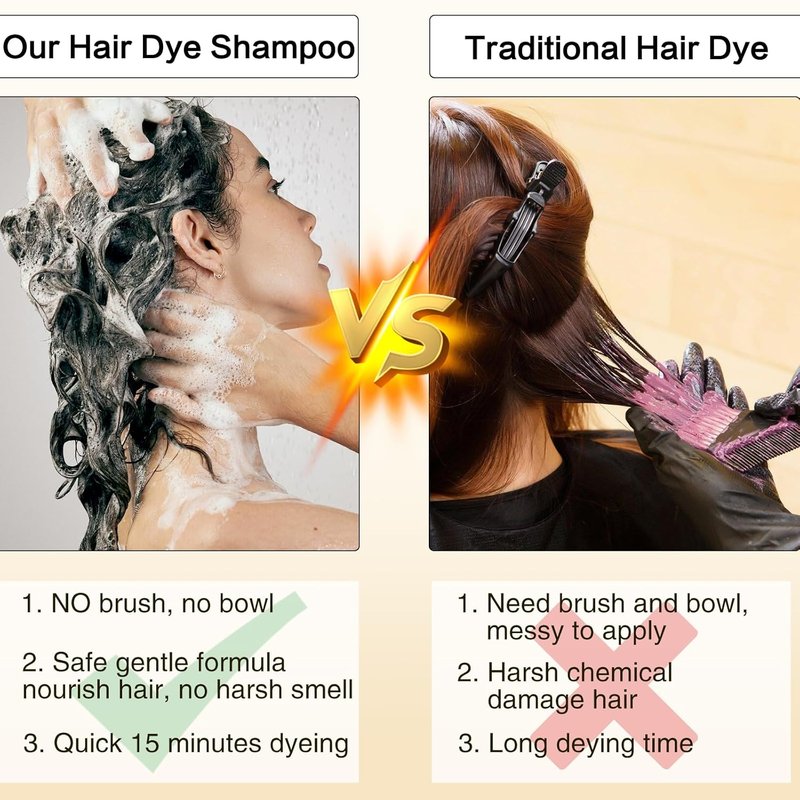 Black Hair Dye Shampoo - 3 In 1 Semi-Permanent Color for Gray Coverage | Natural Black with Argan Oil & Ginseng, 400ml