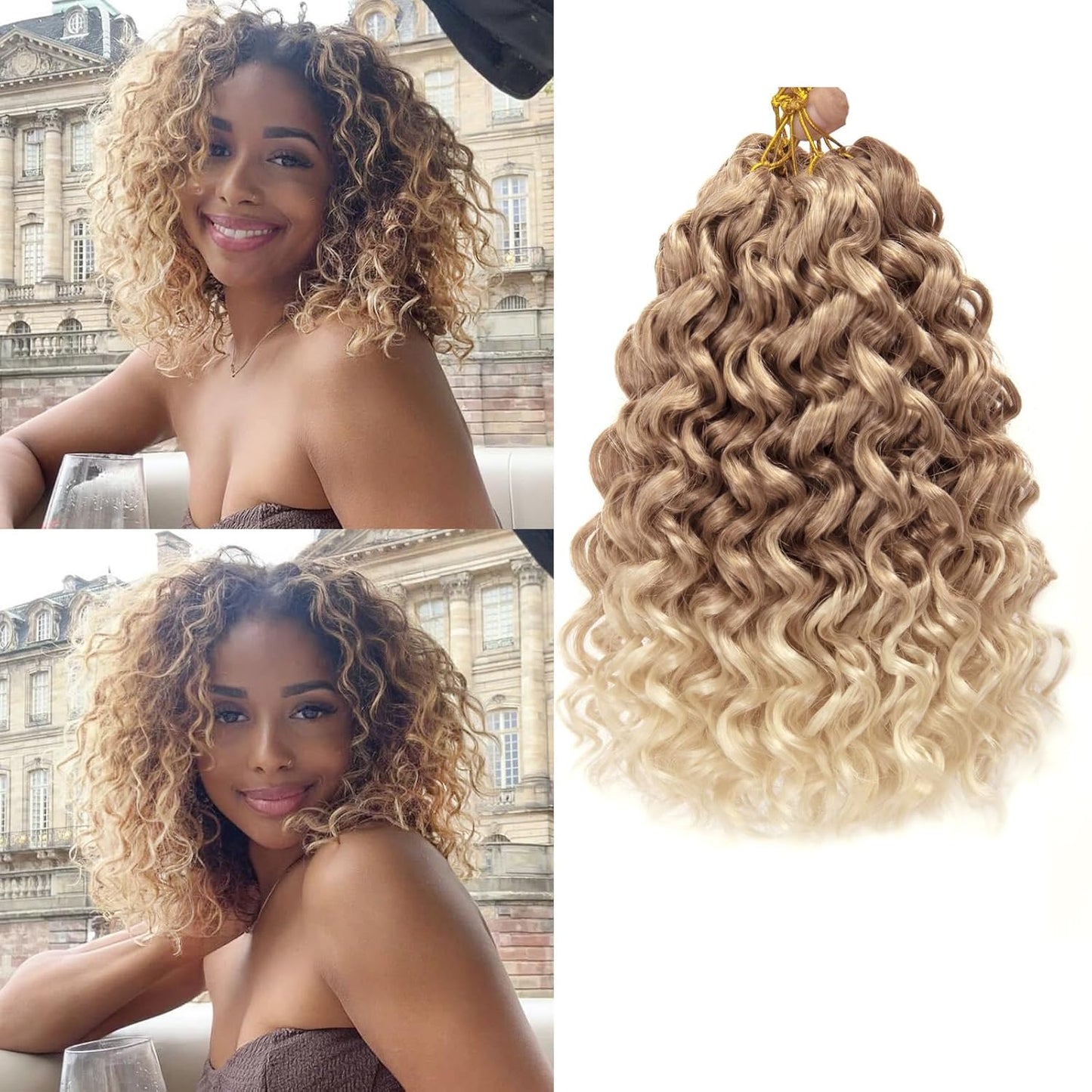 Water Wave Crochet Hair Extensions - Blonde Synthetic Bohemian Braids | 14 Inch Deep Wave (27#)