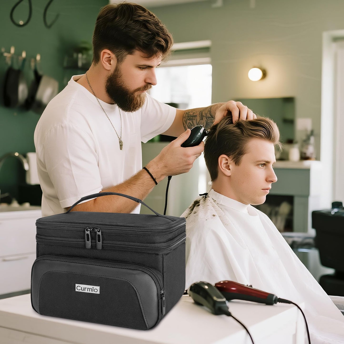 CURMIO Double Layer Hair Clipper Travel Case for Men Hair Cutting Tools