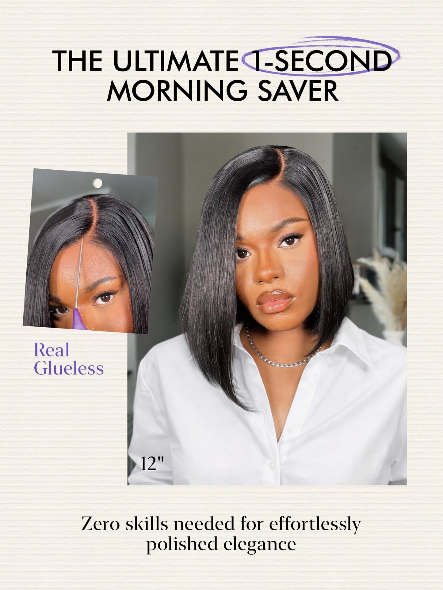 LUVME HAIR Bob Wig 100% Human Hair Wigs Glueless Lace Front 200% Density 14 Inches Bob, Pre Cut Plucked Lace Short Wig Ready To Go Natural Color Straight Bleached Knots Side Part Black Wigs