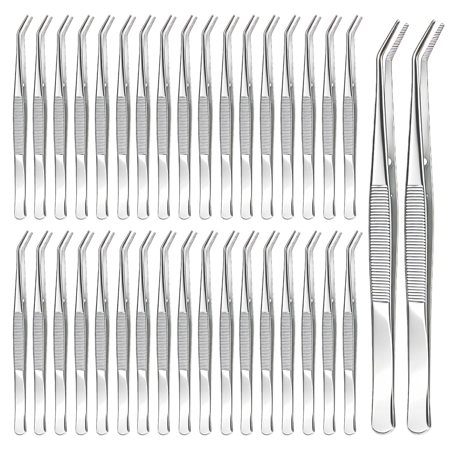CONEHOY 36 Pcs Stainless Steel Tweezers Multipurpose Sewing Machine Forceps Bulk with Curved Serrated Tip for Crafting (Silver)
