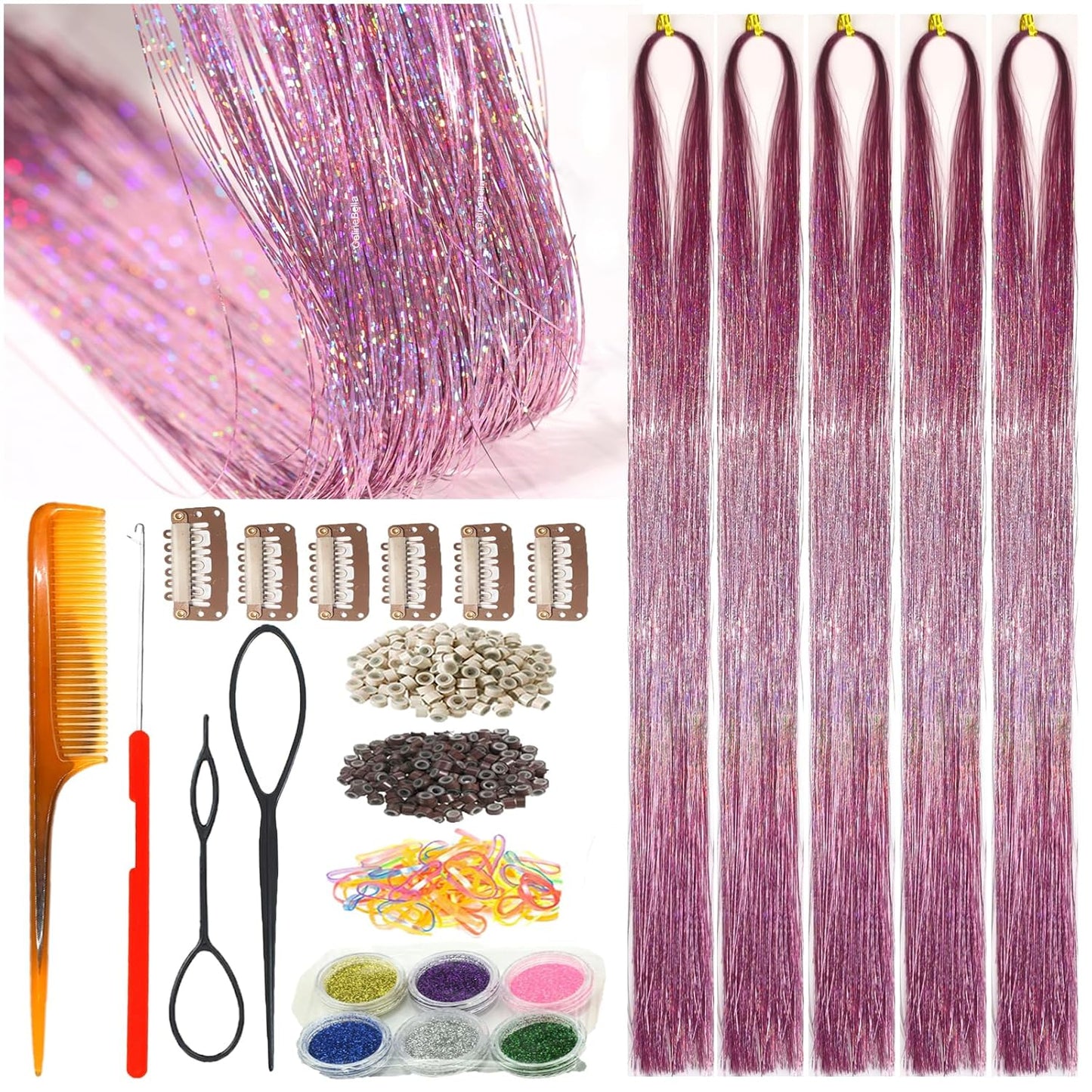 CelineBella Hair Tinsel - Emerald Green 48-Inch Glitter Strands | Sparkling Highlights for Parties & Cosplay