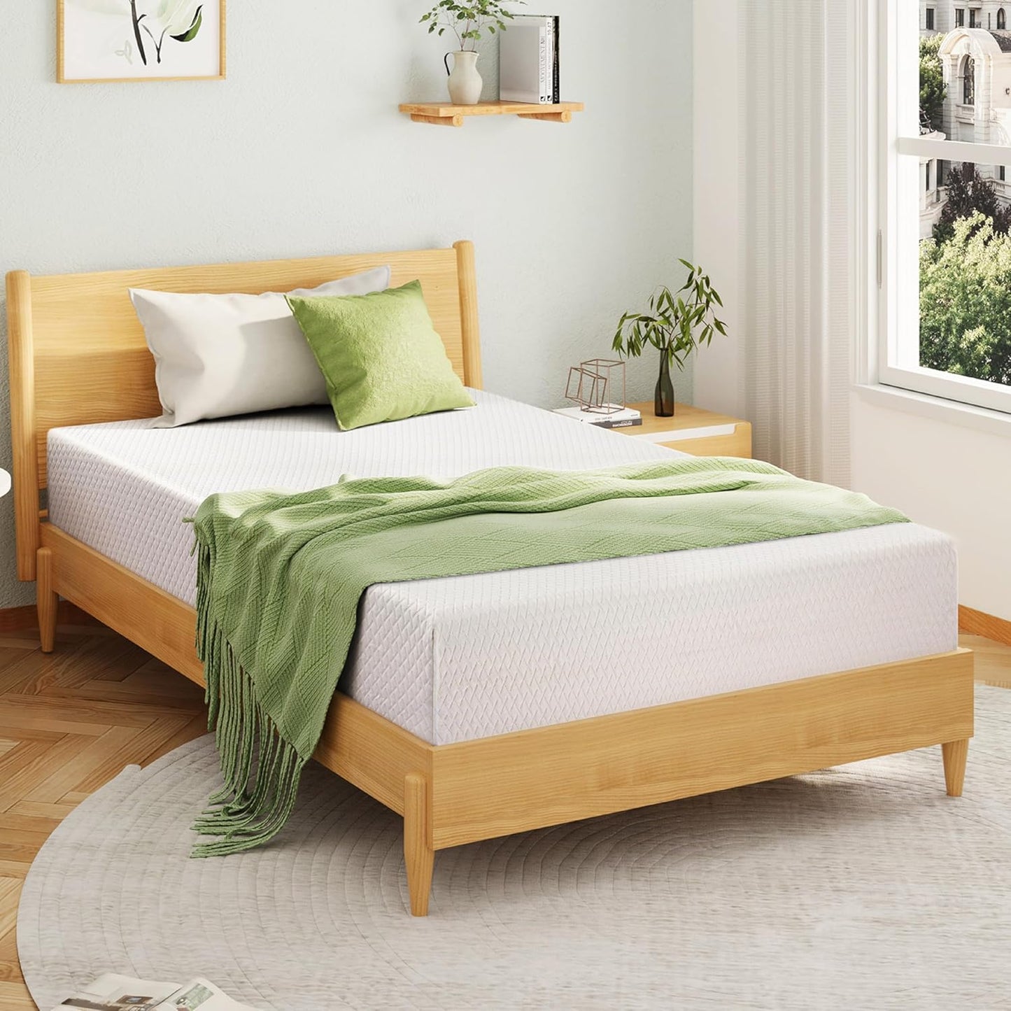 EGOHOME 6-Inch Twin Mattress for Kids - Memory Foam with Cooling Green Tea Gel | Medium Firm Support, 75''L x 38''W, White