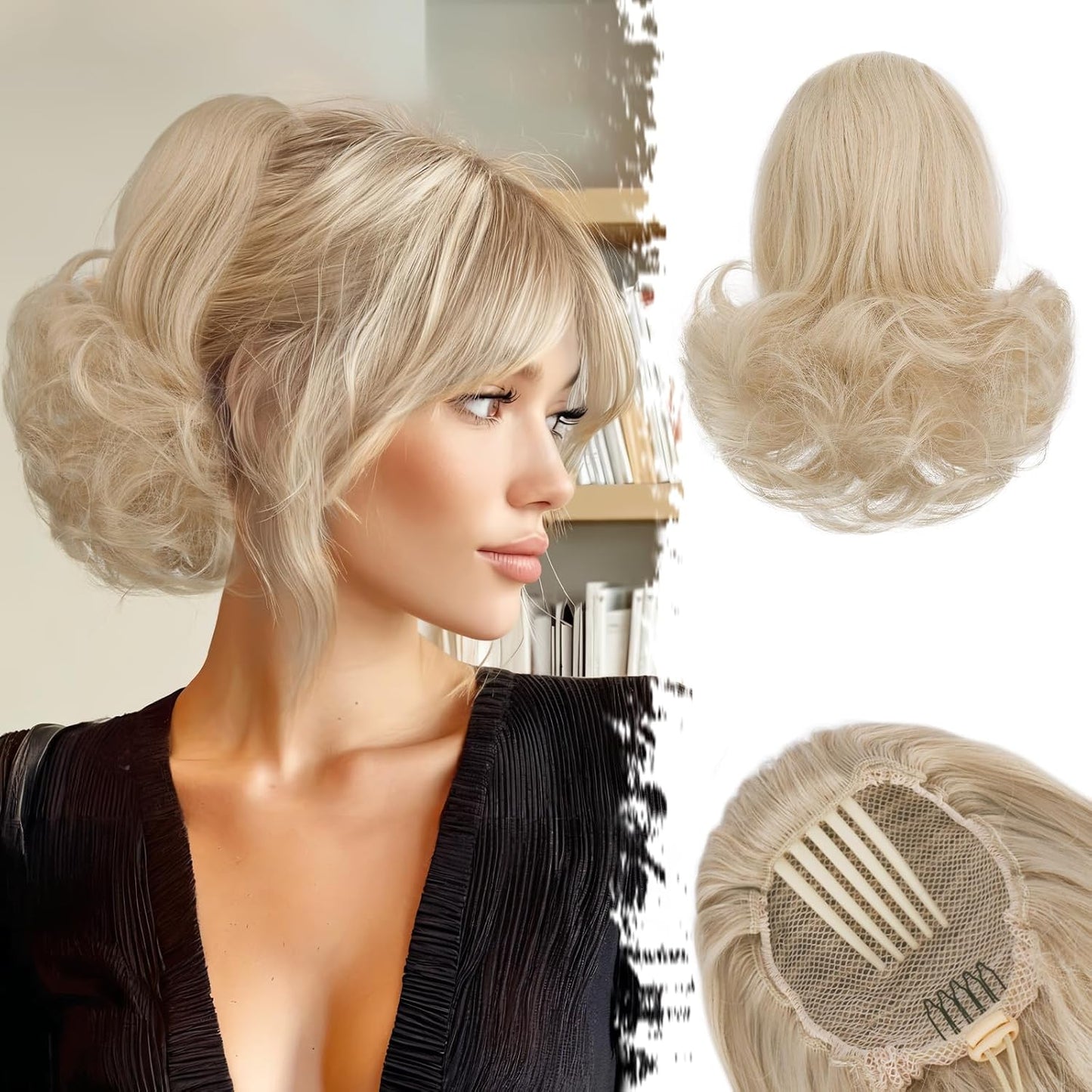Dark Brown Ponytail Extension - 10 Inch Wavy Drawstring Hairpiece for Women | Synthetic Clip-In Ponytail