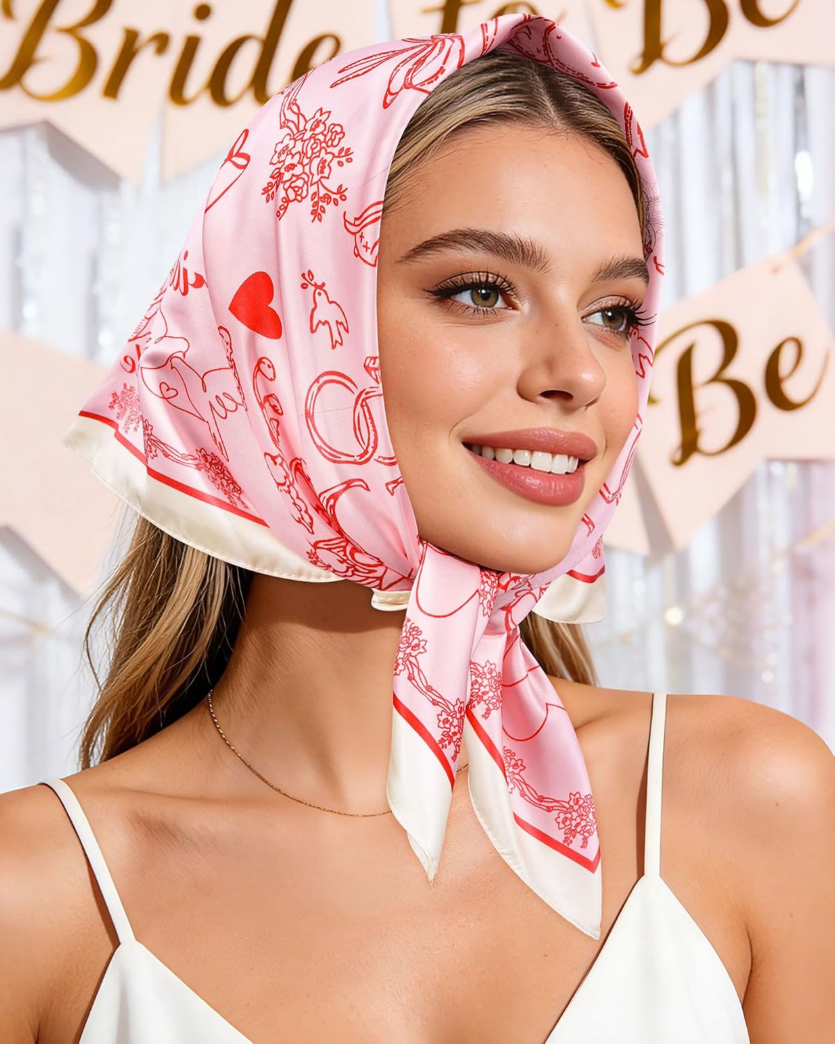 Bride Head Scarf - Bachelorette Party Bandana | 27.5" Square Satin Handkerchief for Weddings & Events
