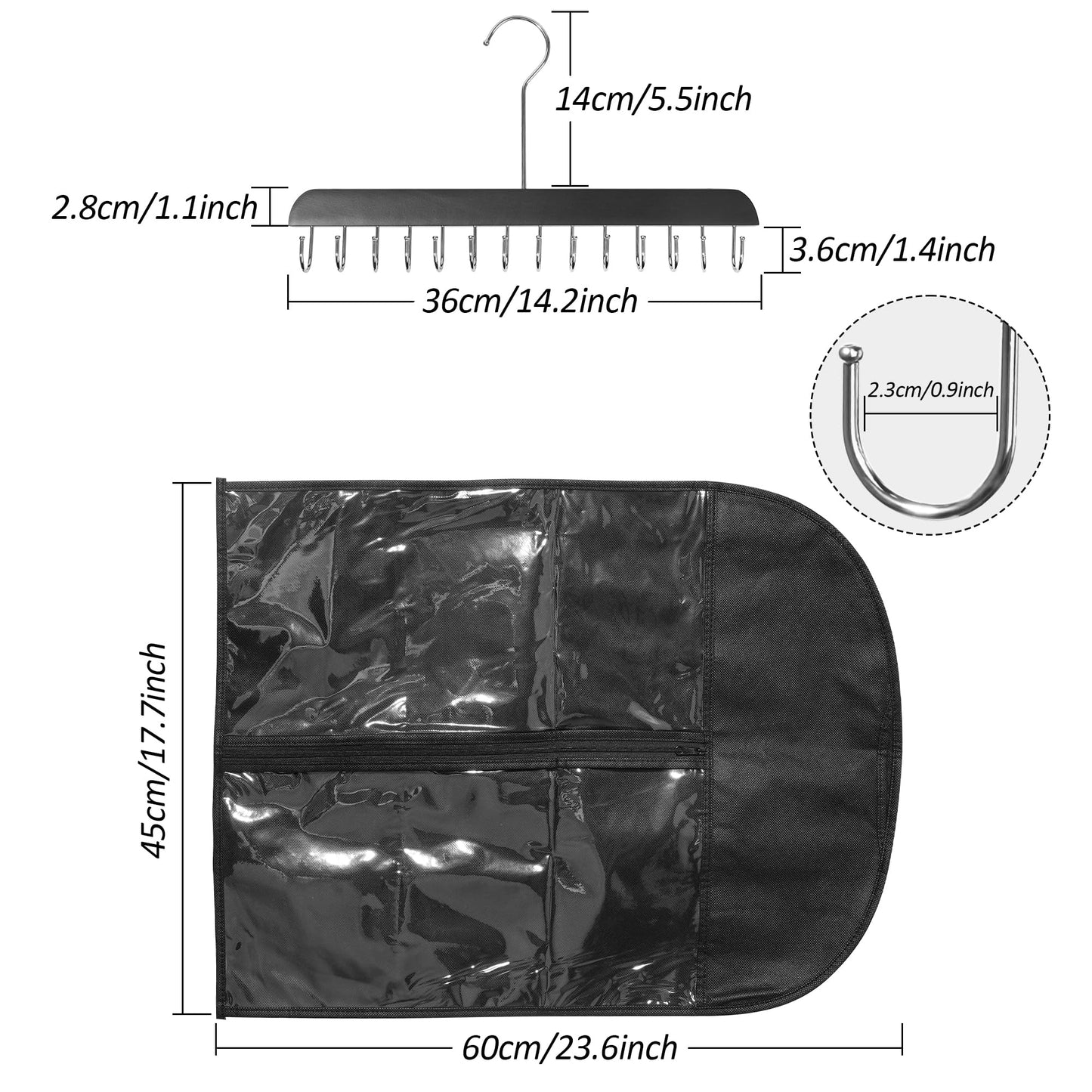 1 Pack Hair Extension Hanger with Clear Dustproof Bag, 14 Hooks Weft Organizer, Tangle-Free Storage Rack for Styling, Washing, Drying (23.6x17.7inch)