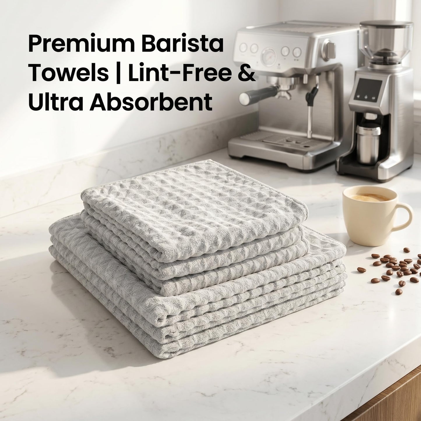 Microfiber Cleaning Cloth, 3 Pack 380GSM Waffle Weave Kitchen Rags Absorbent Lint Free Cleaning Cloths, Reusable Barista Towels for Coffee Bar Station and Home Kitchen Countertops